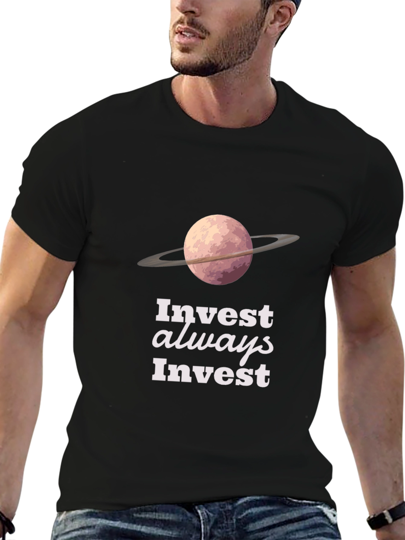 Invest Always T-Shirt - Saturn Design - Black