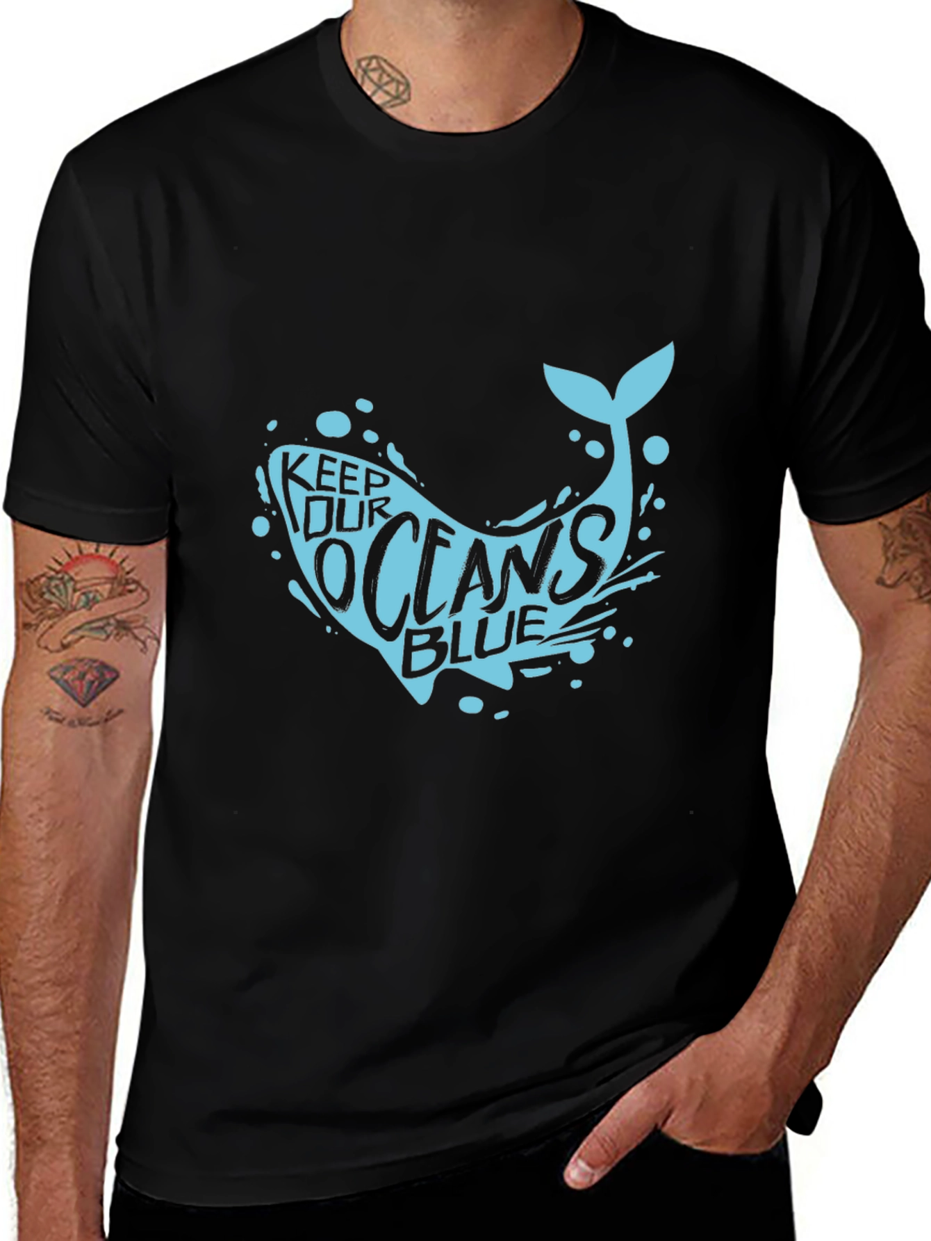Keep Our Oceans Blue Graphic Tee - Black Cotton