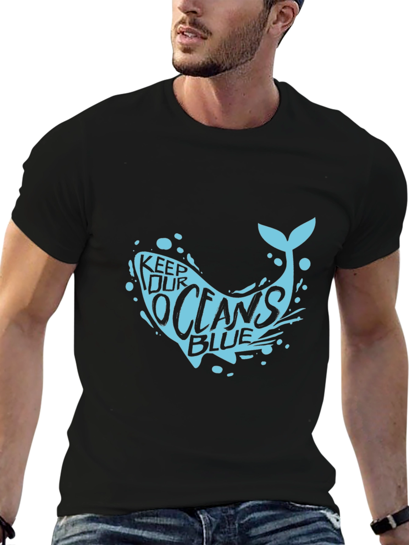 Keep Our Oceans Blue Graphic Tee - Black Cotton