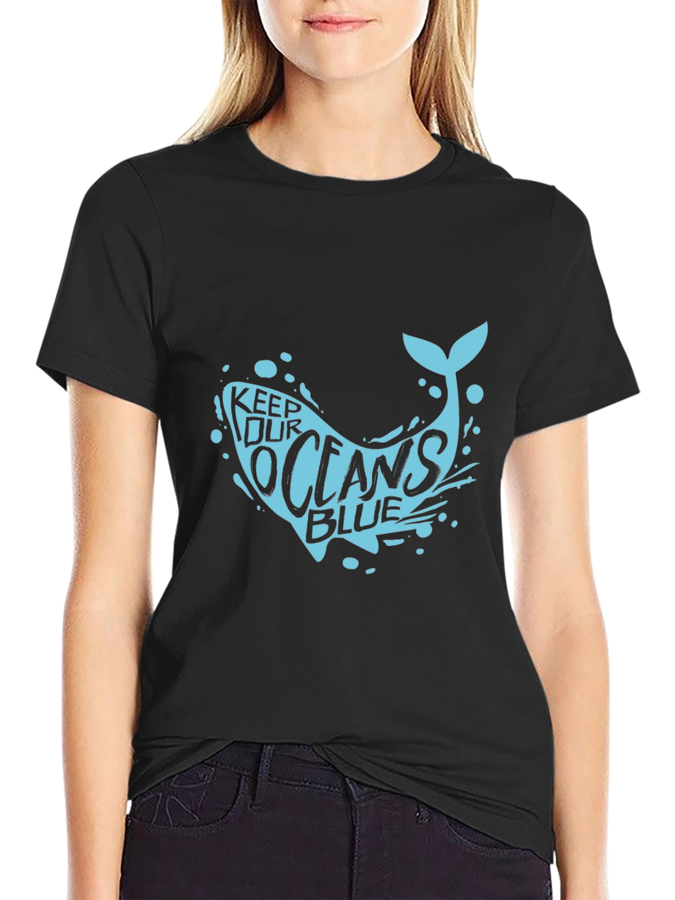 Keep Our Oceans Blue Graphic Tee - Black Cotton