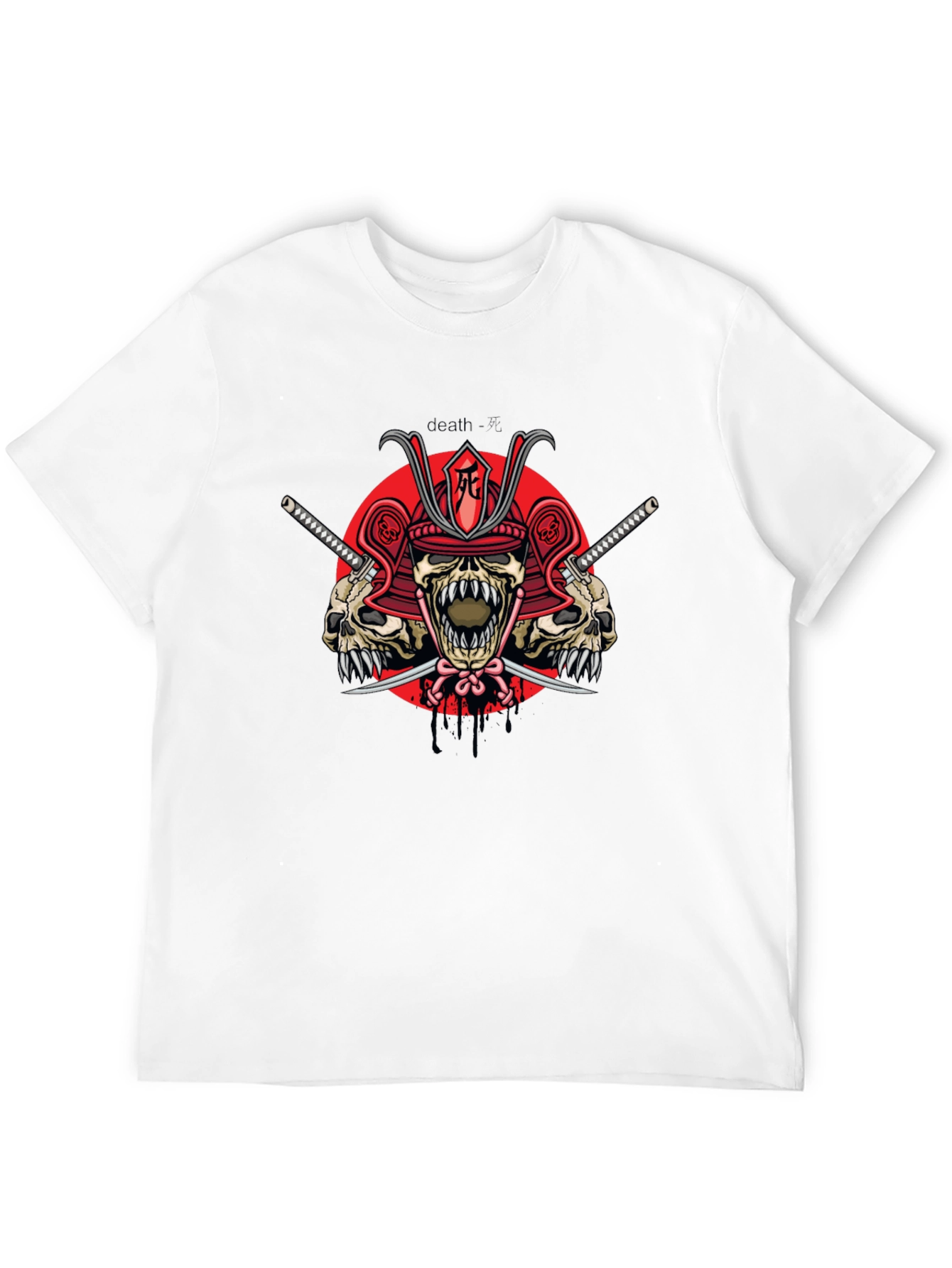 Samurai Skull Graphic Print Black T-Shirt