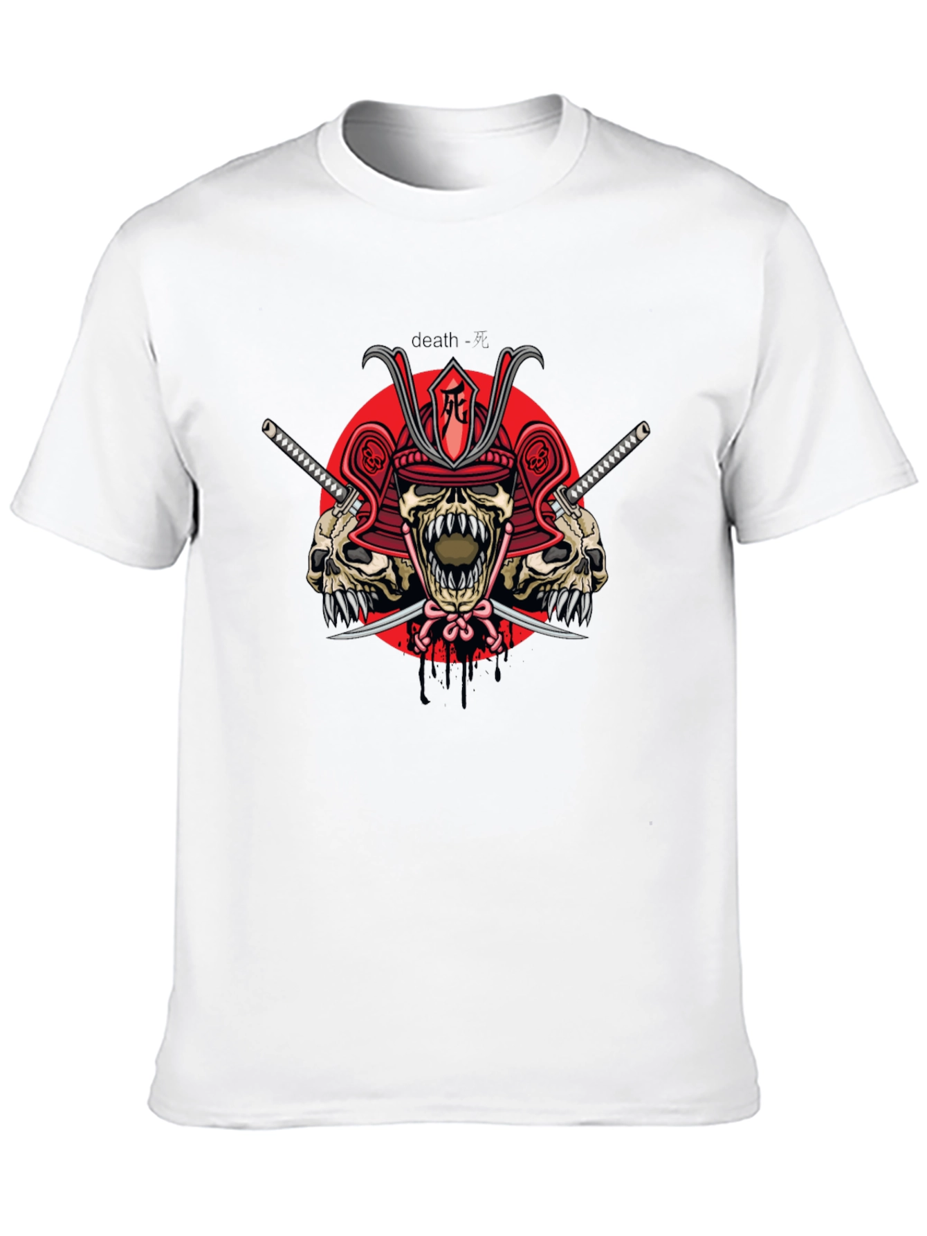 Samurai Skull Graphic Print Black T-Shirt