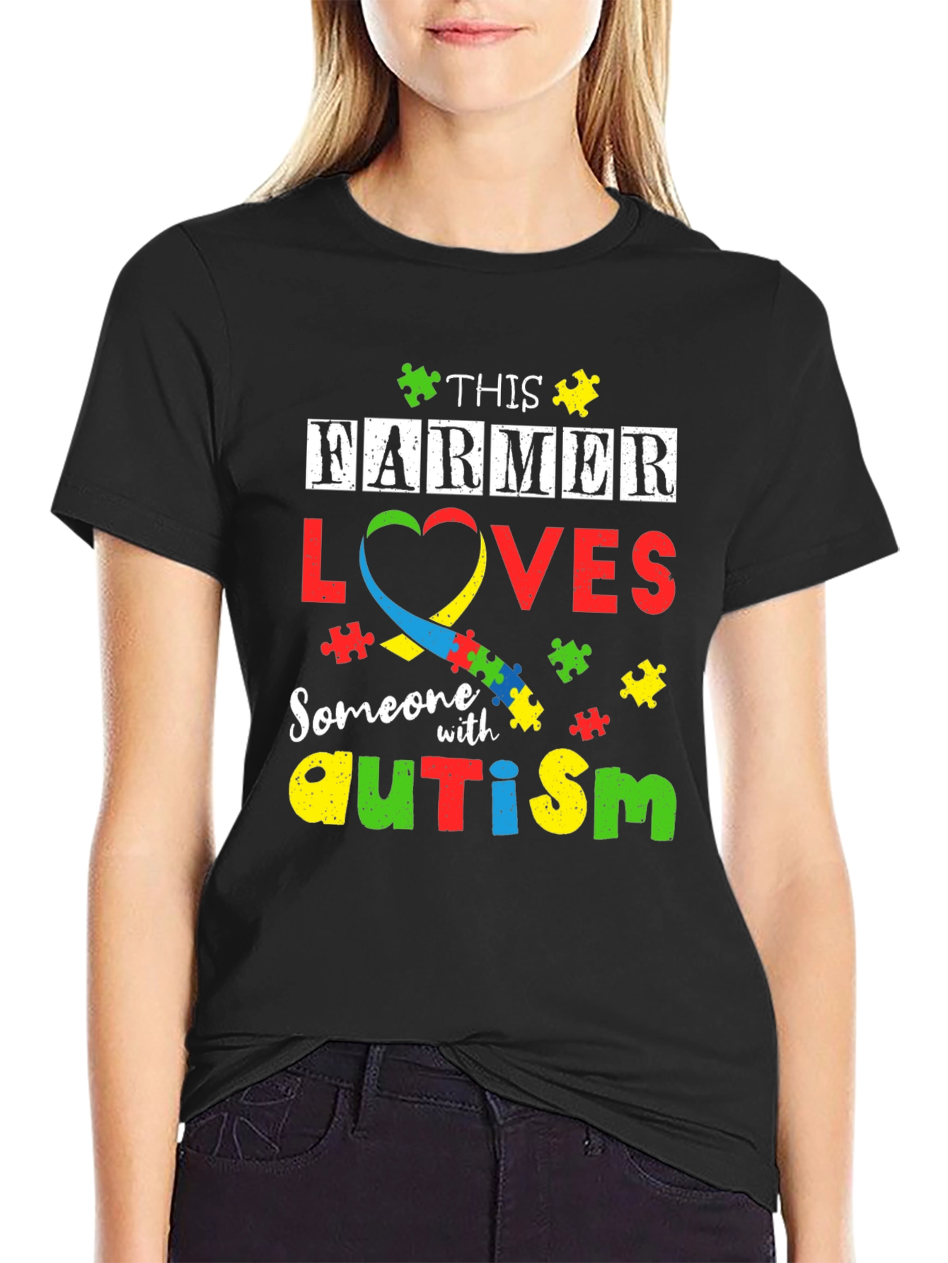 Autism Awareness Farmer T-Shirt - Supports Autism