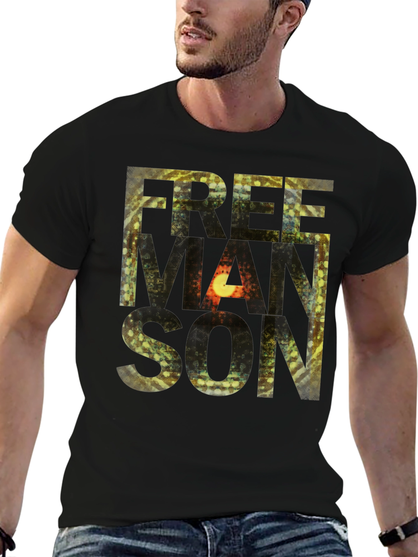 Freemanson Mens Black Graphic T-Shirt