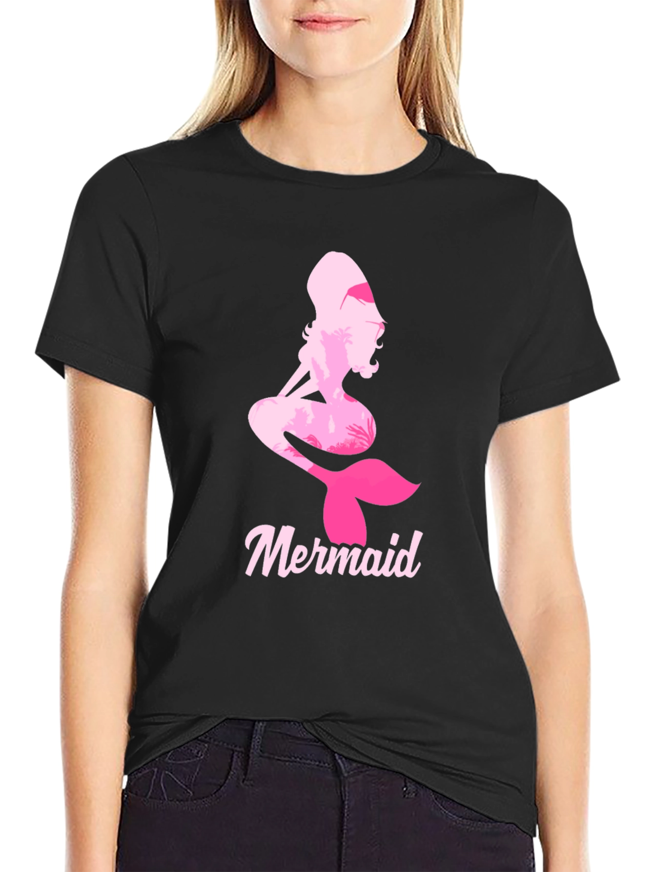 Mermaid Silhouette Graphic T-Shirt - Black