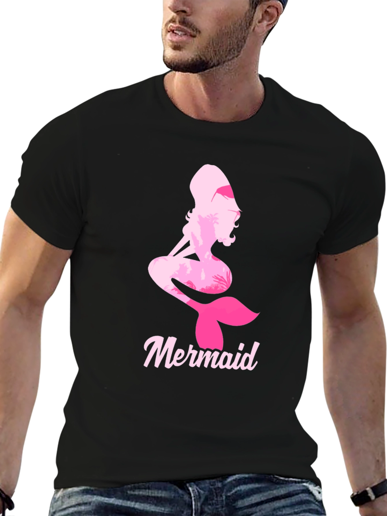 Mermaid Silhouette Graphic T-Shirt - Black