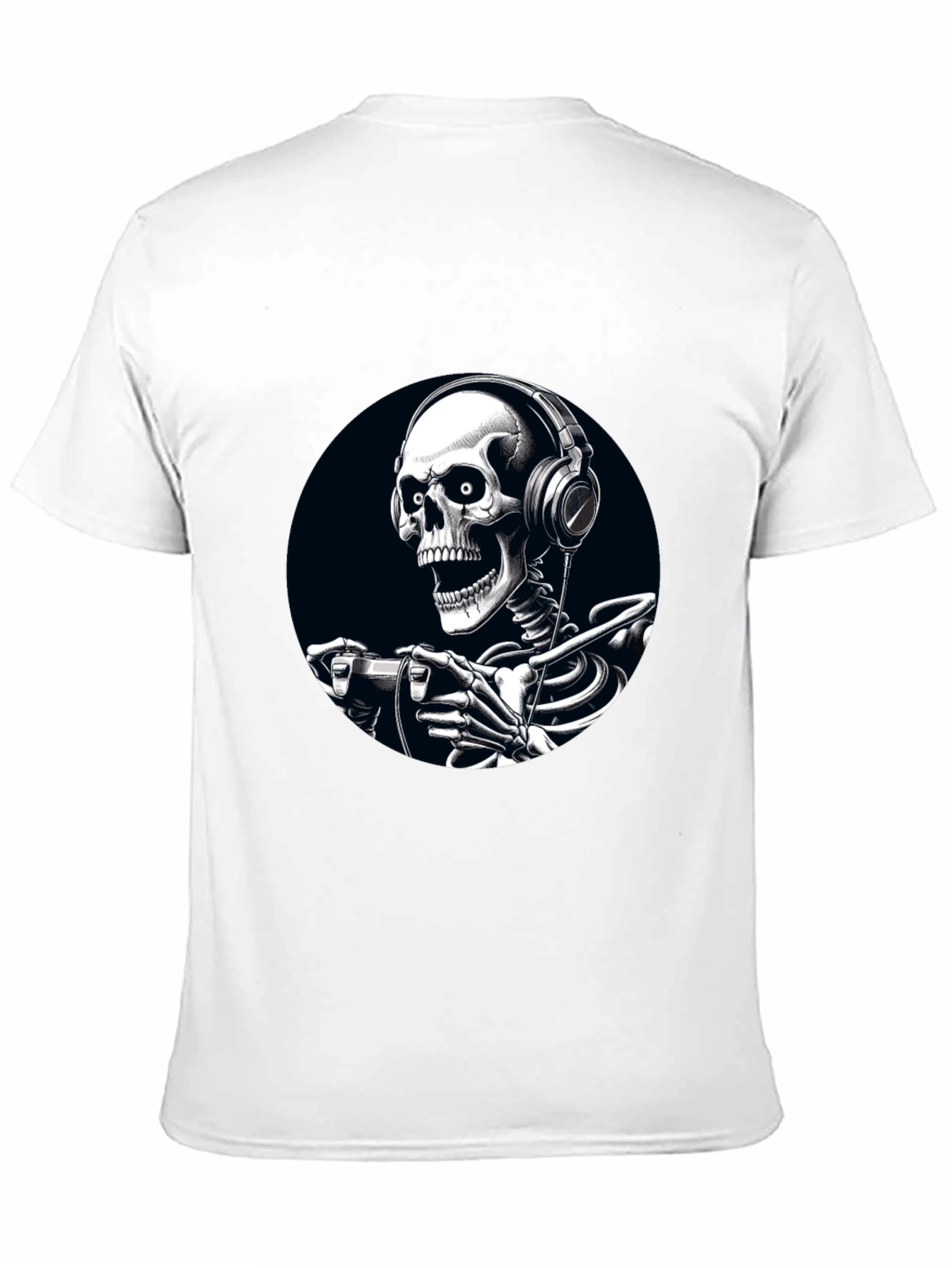 Gaming Skeleton Graphic Tee - Black Cotton T-Shirt