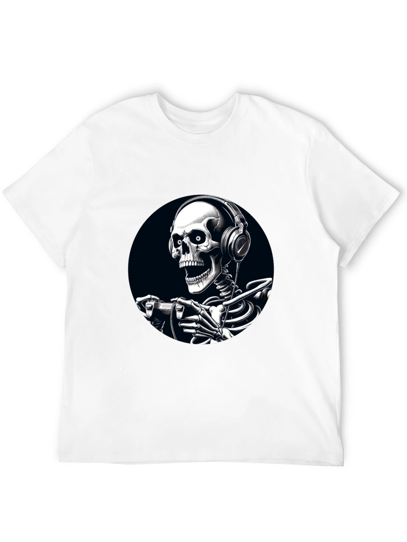 Gaming Skeleton Graphic Tee - Black Cotton T-Shirt