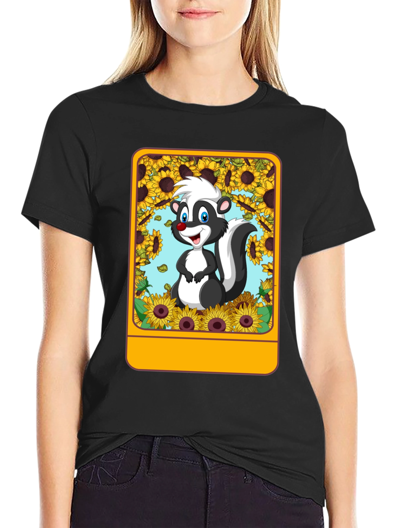 Skunk & Sunflower Graphic Tee - Unisex Black T-Shirt