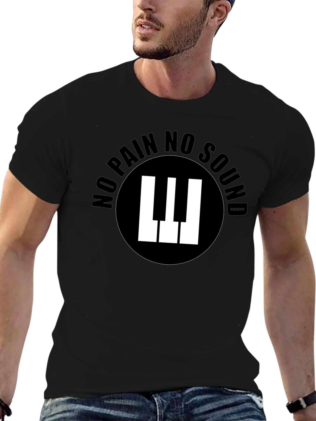 No Pain No Sound Piano Keys Graphic Black T-Shirt