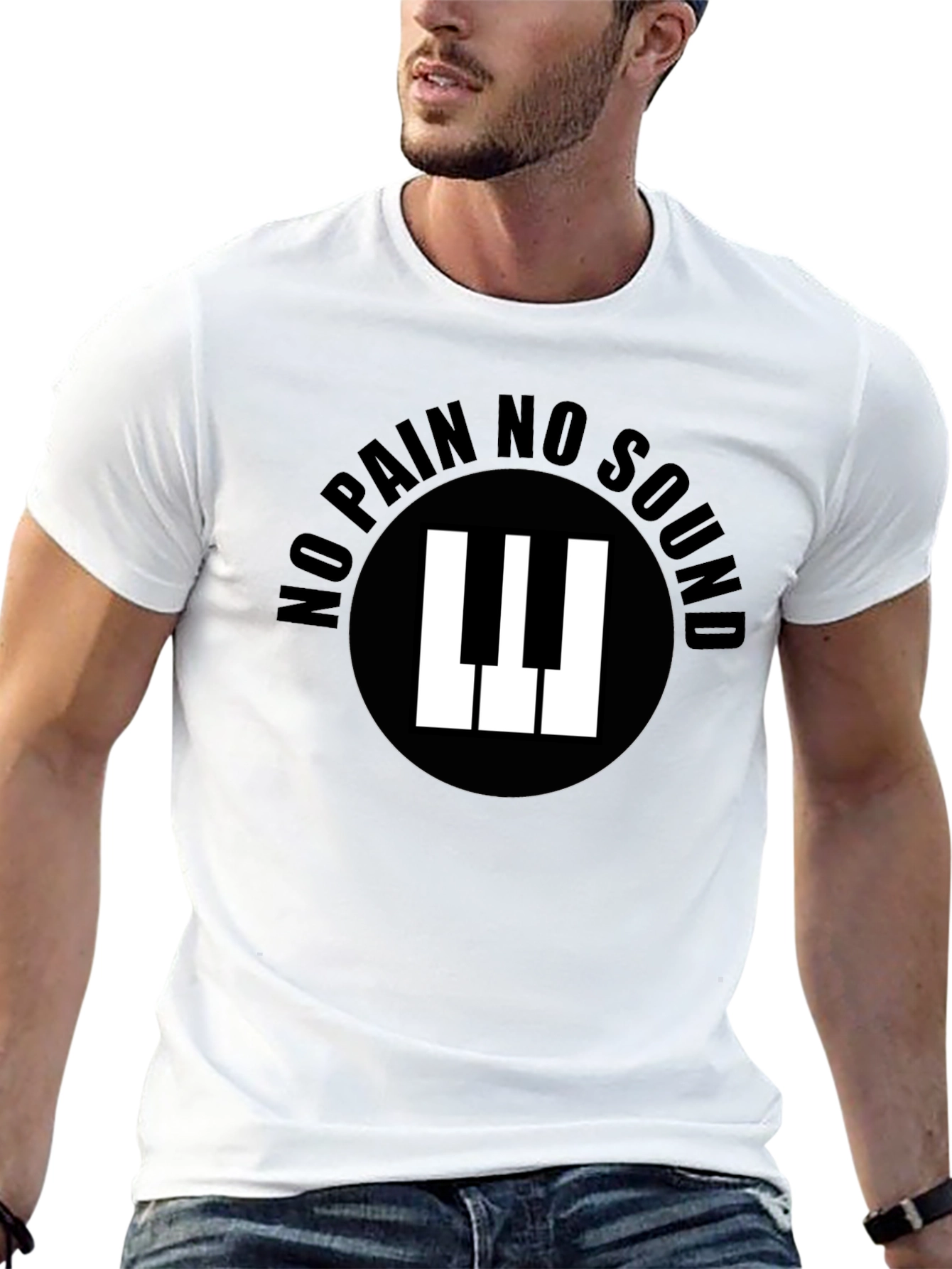 No Pain No Sound Piano Keys Graphic Black T-Shirt