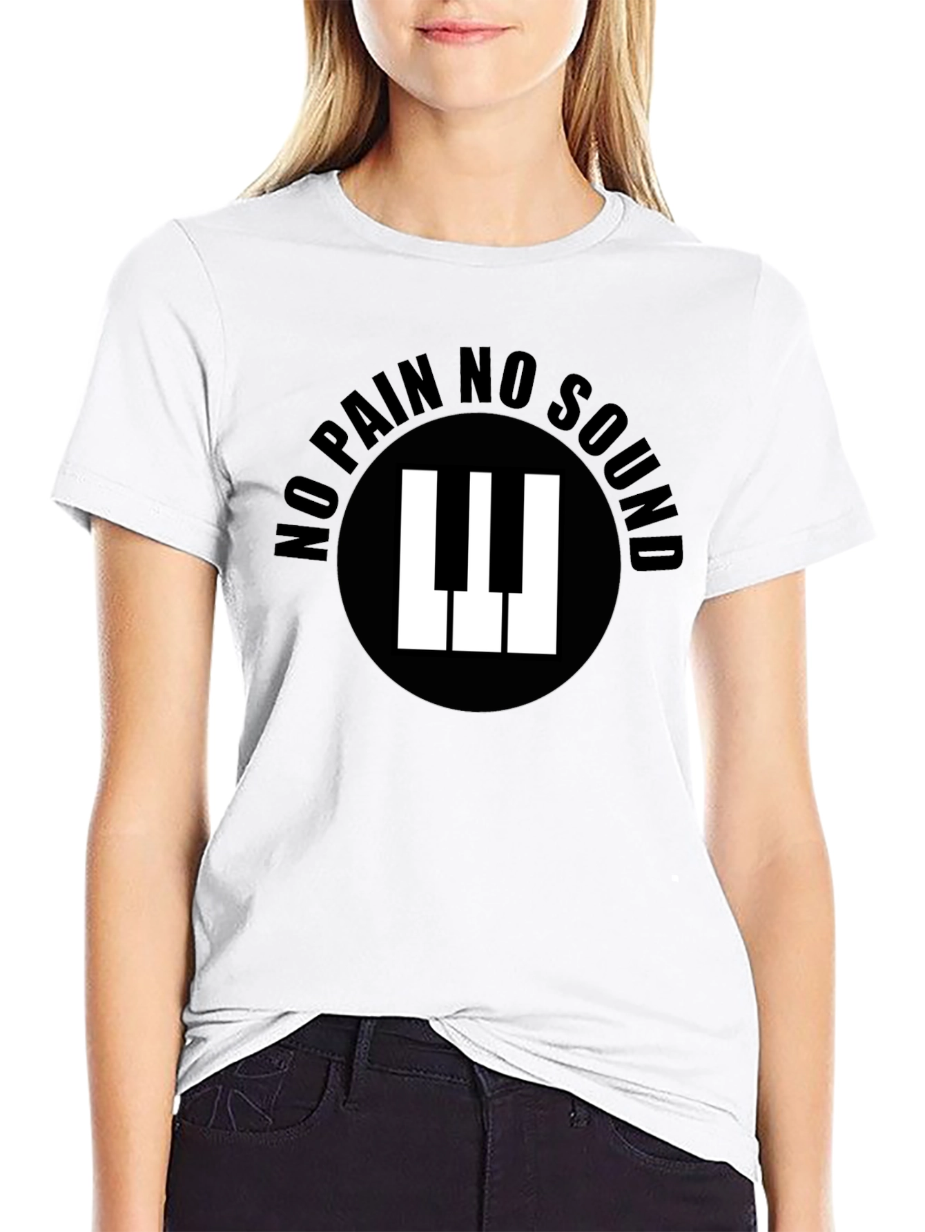 No Pain No Sound Piano Keys Graphic Black T-Shirt