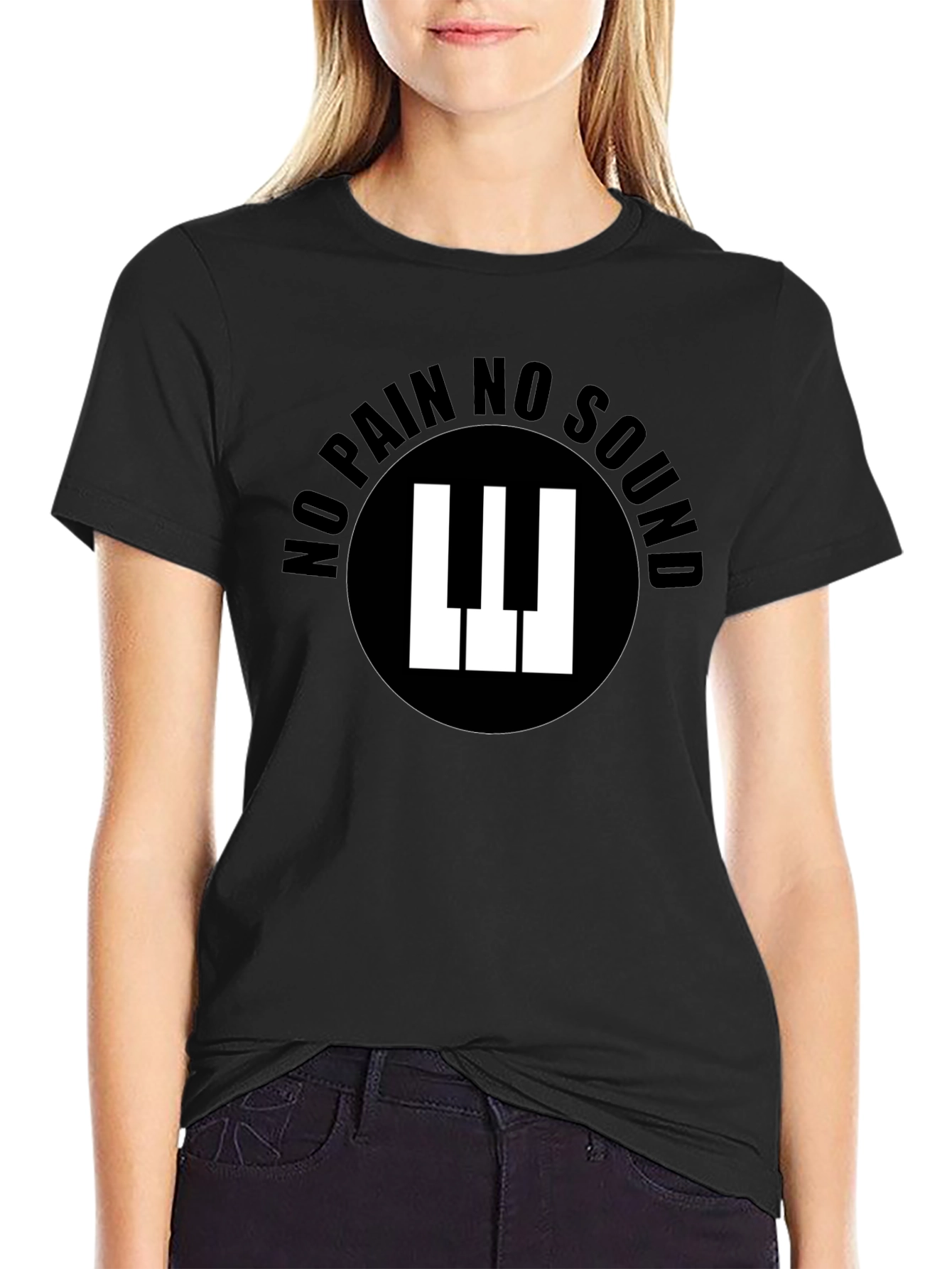 No Pain No Sound Piano Keys Graphic Black T-Shirt