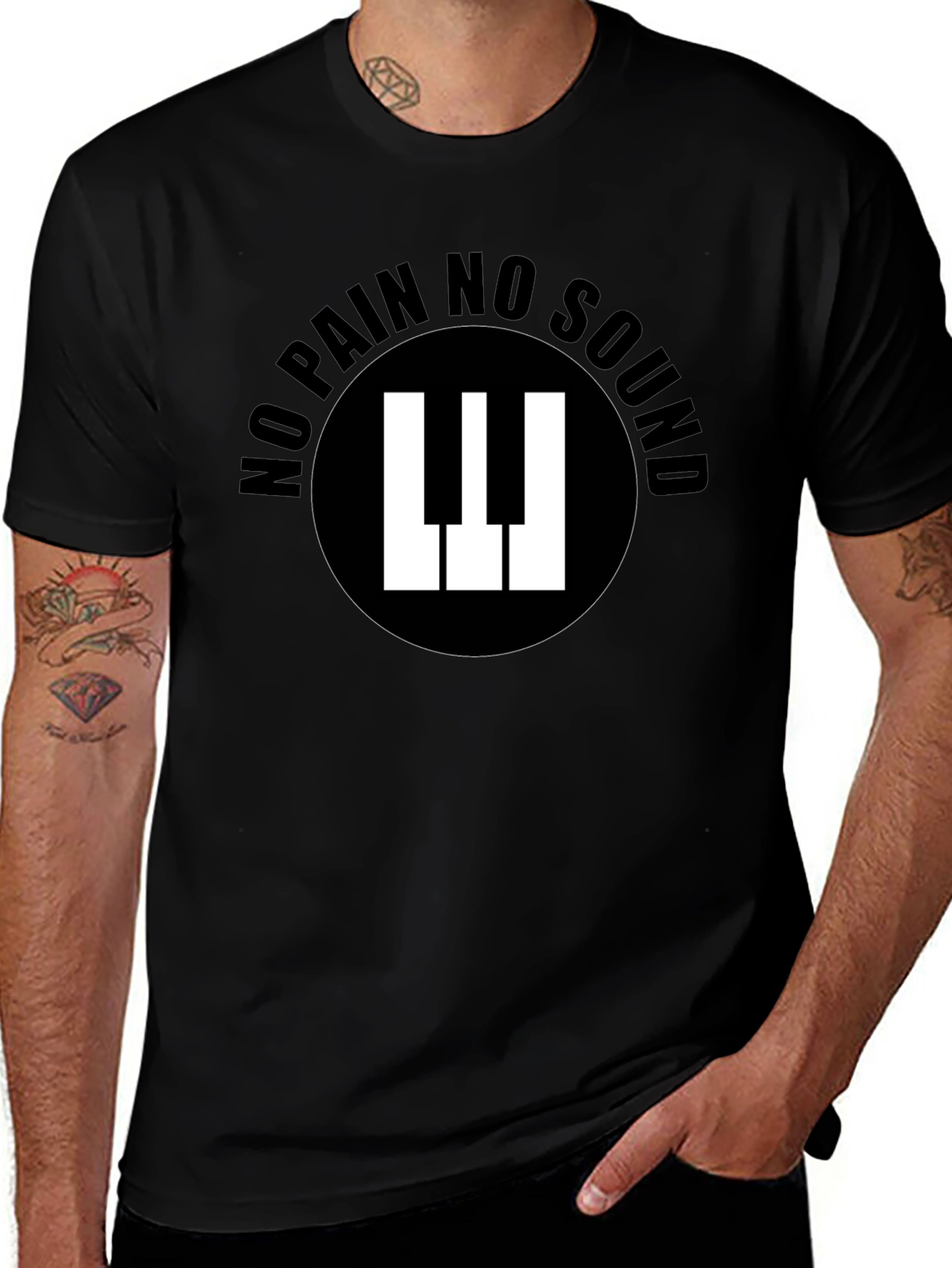 No Pain No Sound Piano Keys Graphic Black T-Shirt