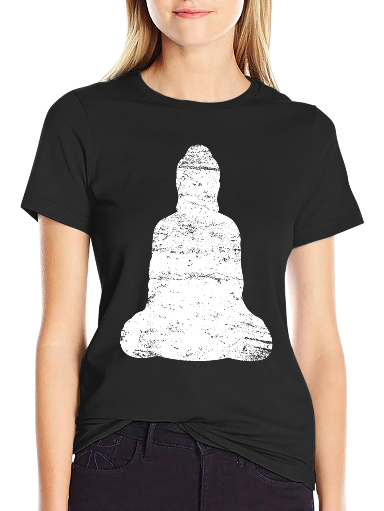 Buddha Graphic Print Black Cotton Tee