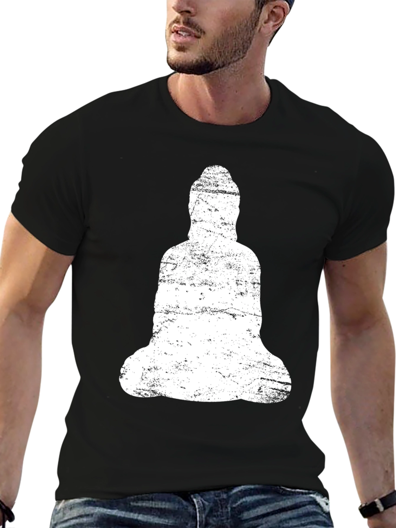 Buddha Graphic Print Black Cotton Tee