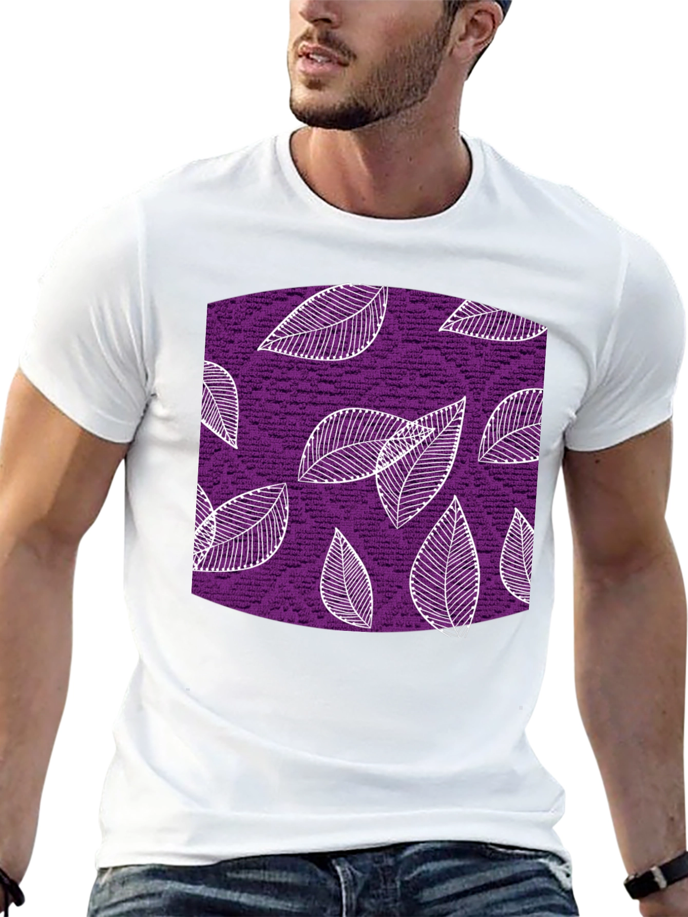 Leaf Pattern Black T-Shirt