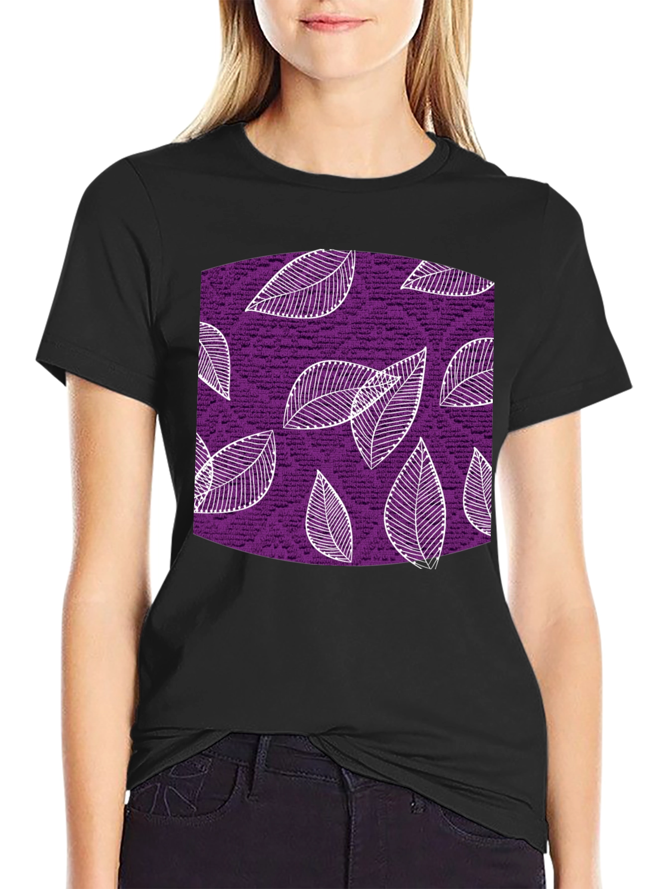 Leaf Pattern Black T-Shirt