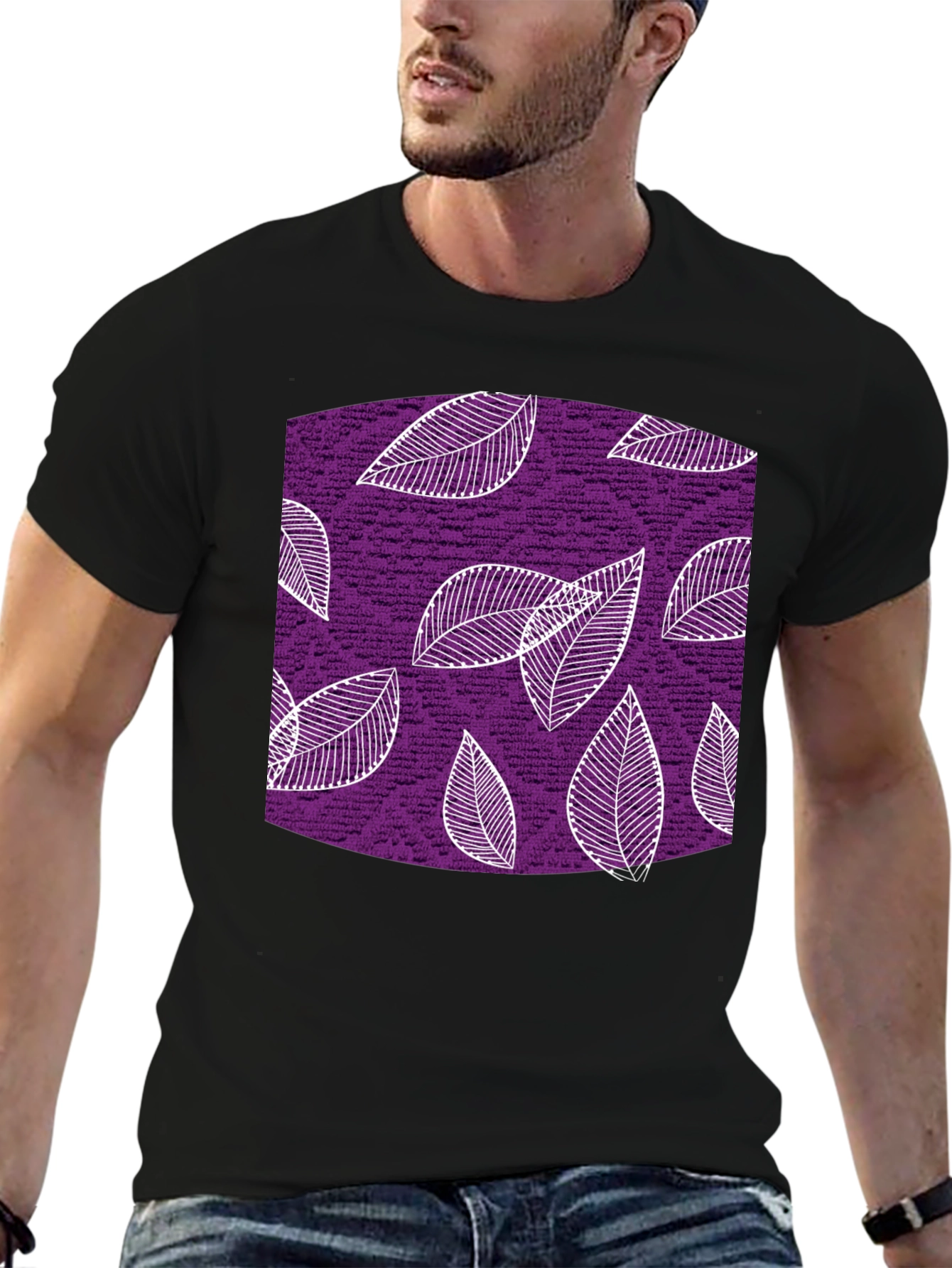 Leaf Pattern Black T-Shirt
