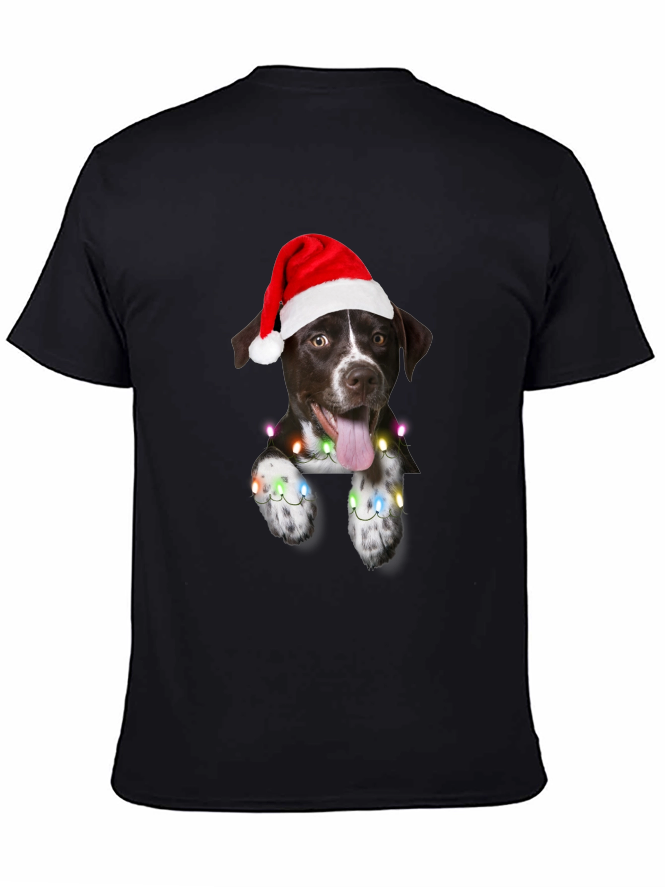 Festive Dog Tee - Christmas Lights & Santa Hat