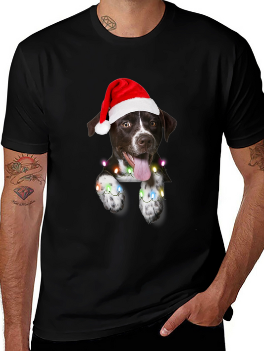 Festive Dog Tee - Christmas Lights & Santa Hat