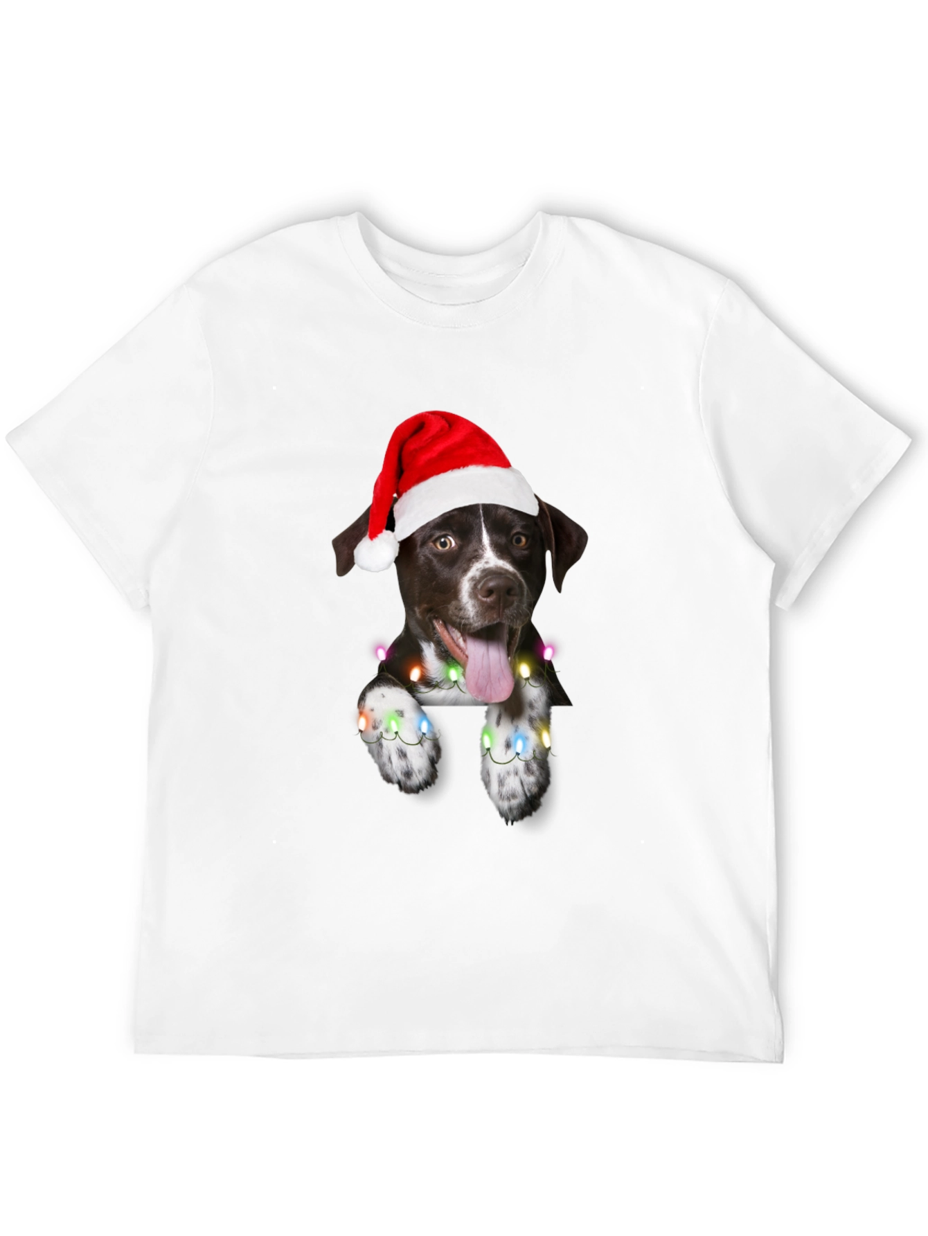 Festive Dog Tee - Christmas Lights & Santa Hat