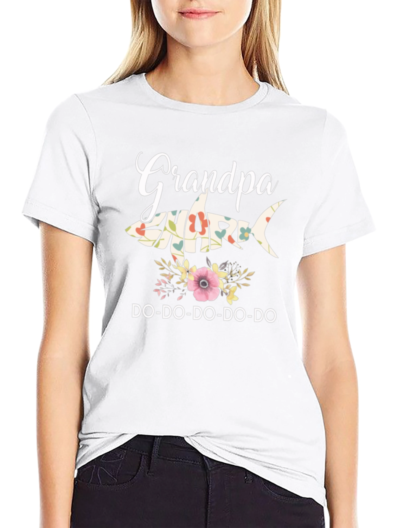Grandpa Shark Floral Black T-Shirt