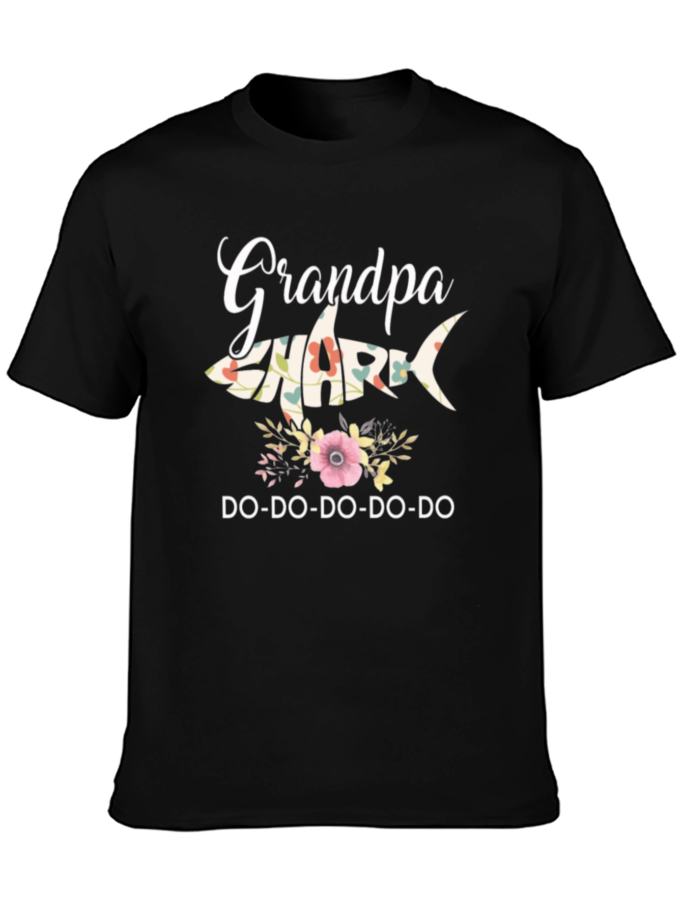 Grandpa Shark Floral Black T-Shirt