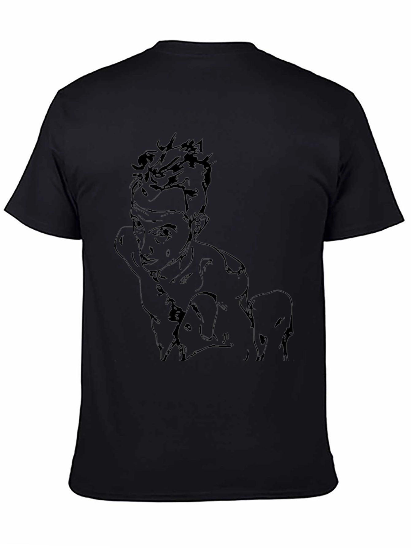 Abstract Sketch Graphic Tee - Black Cotton Casual Wear