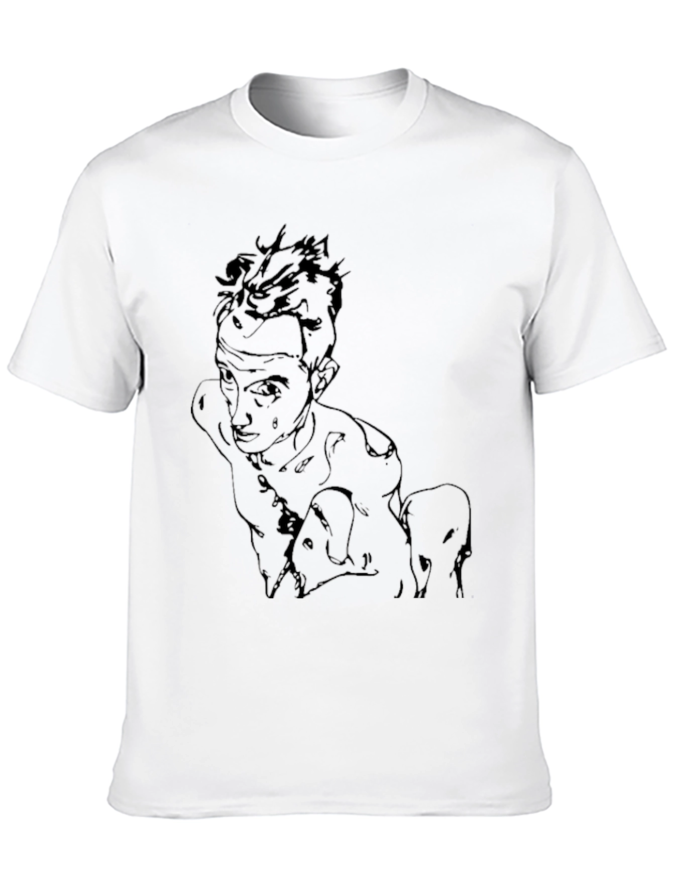 Abstract Sketch Graphic Tee - Black Cotton Casual Wear