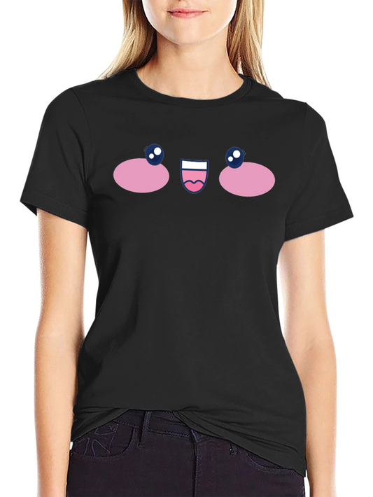 Cute Anime Face Graphic T-Shirt - Black
