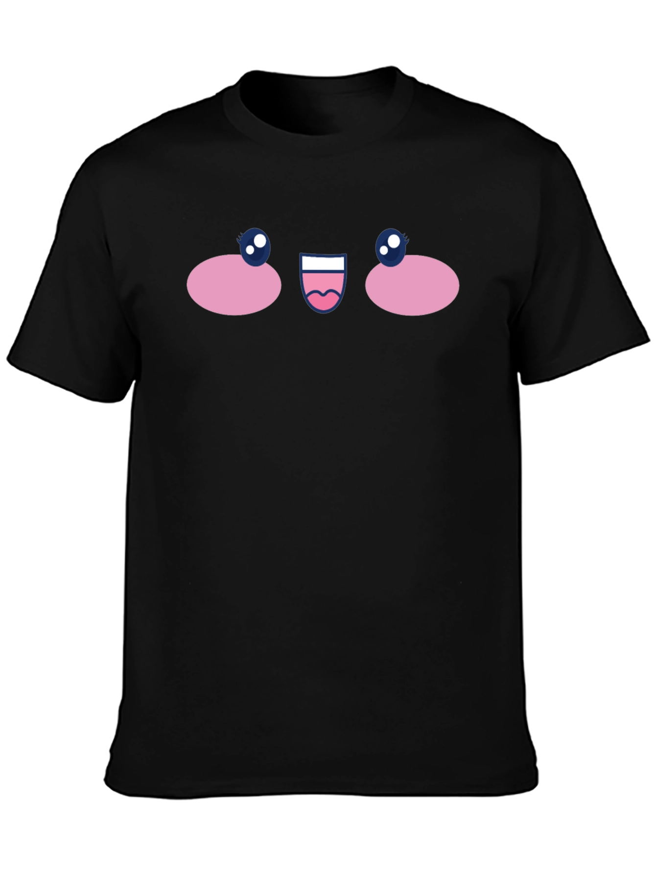 Cute Anime Face Graphic T-Shirt - Black