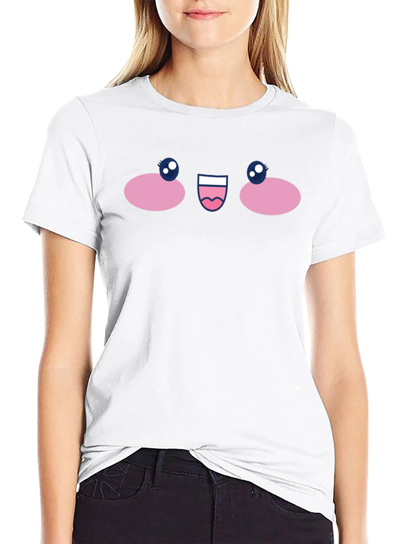 Cute Anime Face Graphic T-Shirt - Black