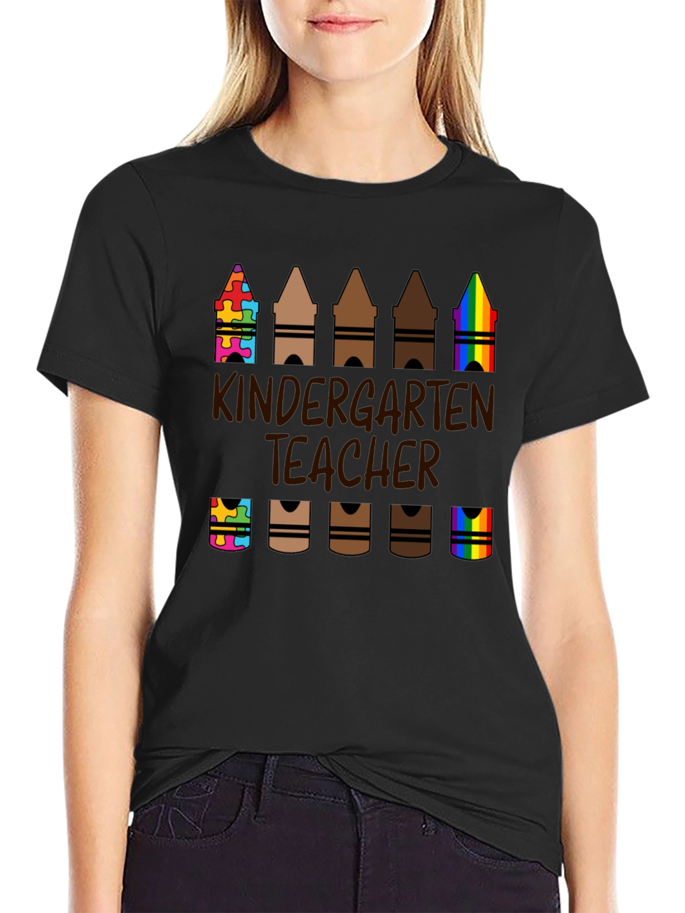 Kindergarten Teacher Crayon Graphic Tee
