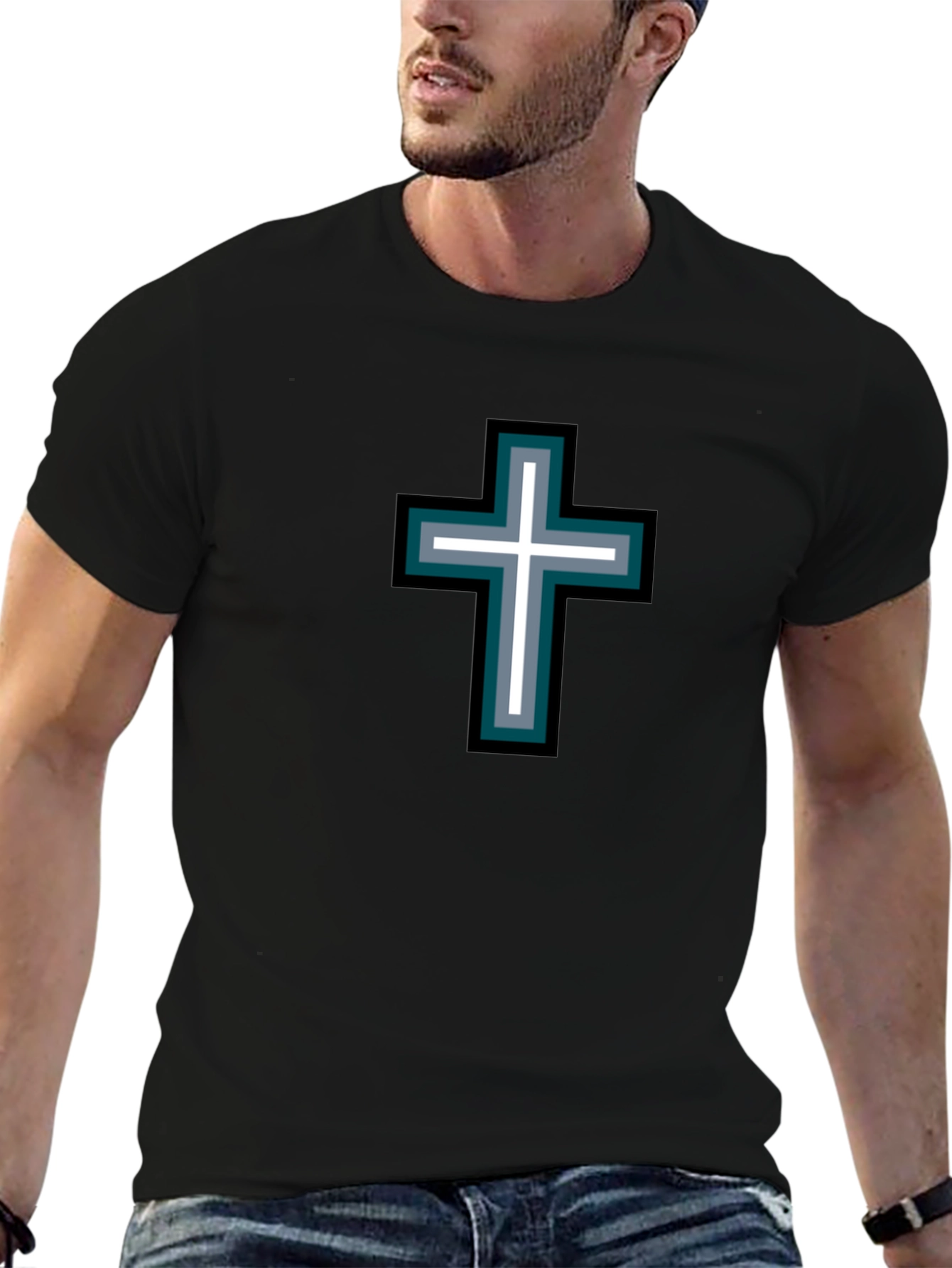 Cross Graphic Black T-Shirt - Stylish Religious Tee