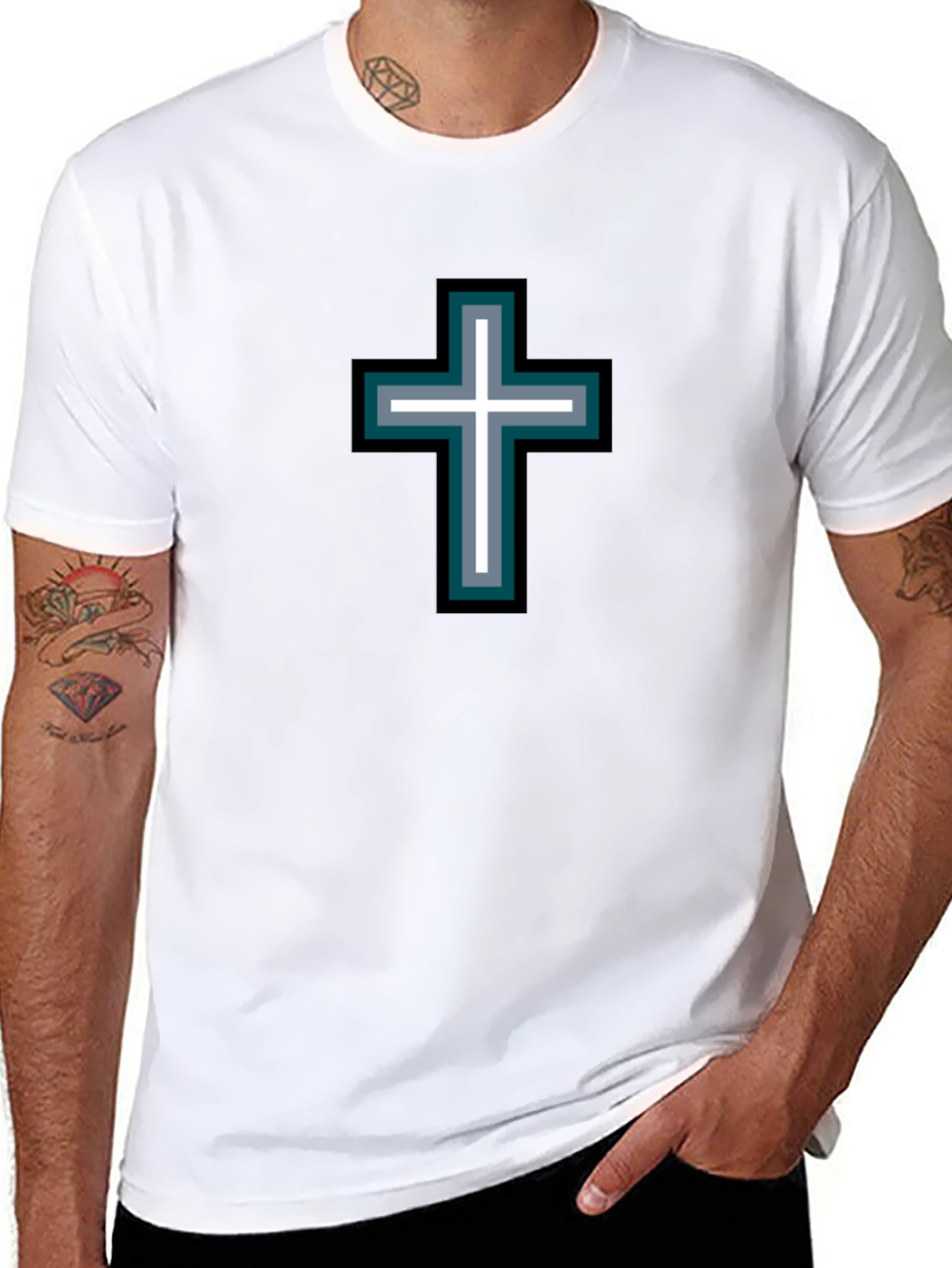 Cross Graphic Black T-Shirt - Stylish Religious Tee