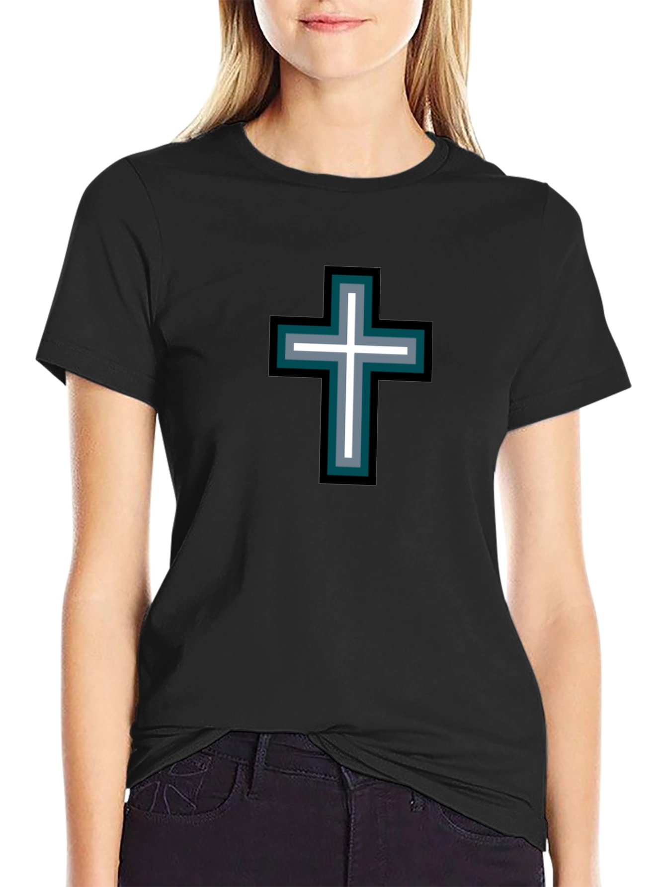 Cross Graphic Black T-Shirt - Stylish Religious Tee