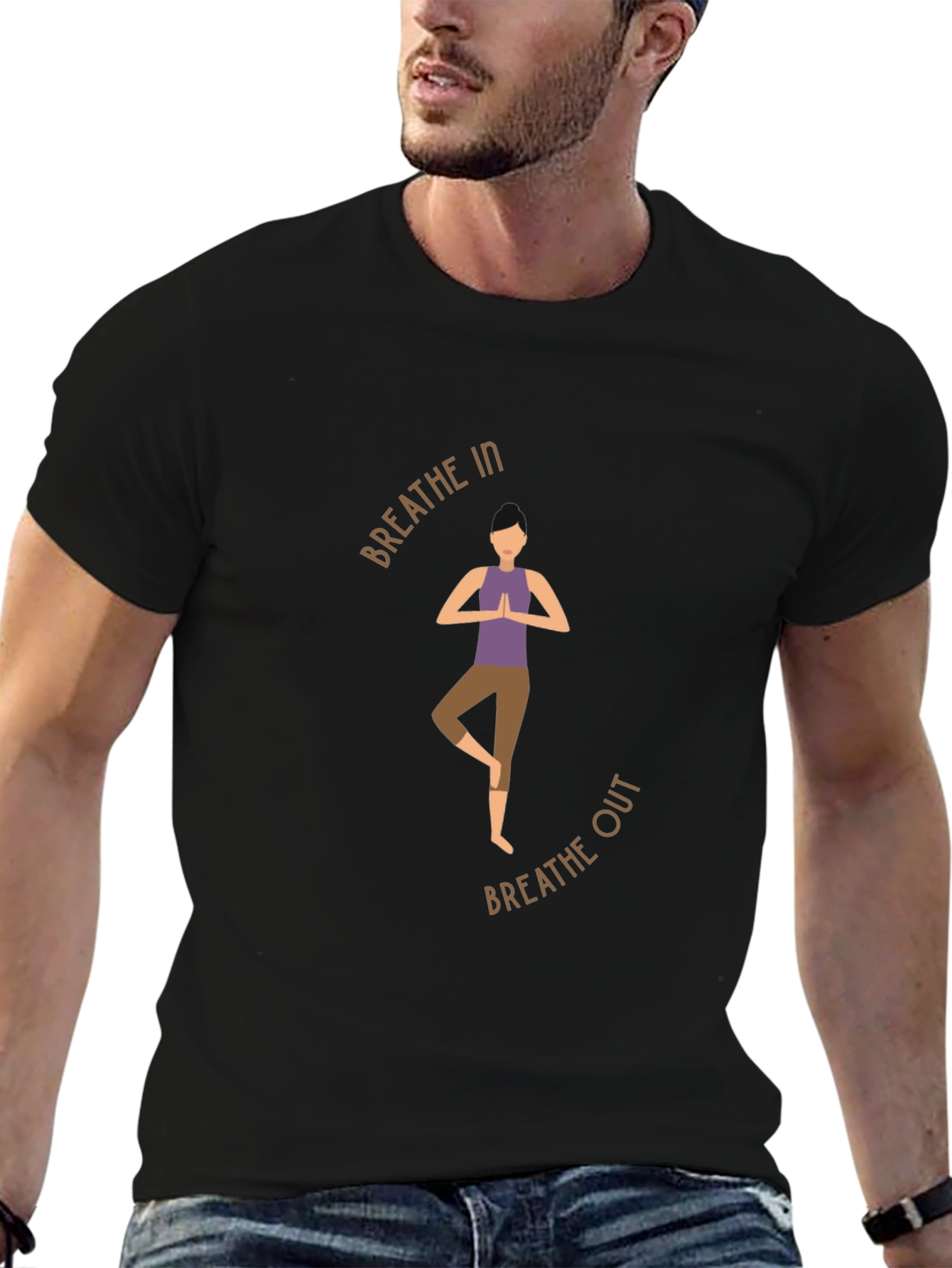 Breathe In Breathe Out Yoga Graphic Black T-Shirt