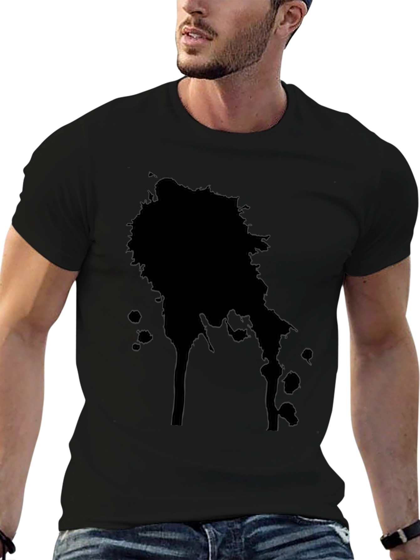 Mens Black T-Shirt with Ink Splatter Design