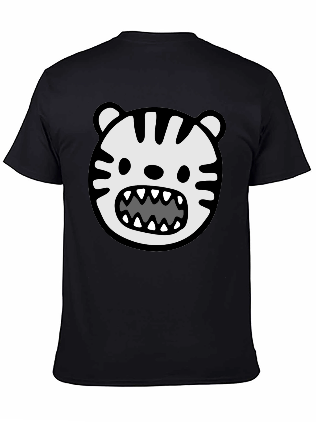 Cartoon Tiger Graphic T-Shirt - Bold Black Tee