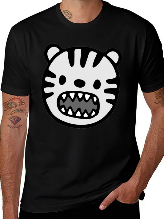 Cartoon Tiger Graphic T-Shirt - Bold Black Tee