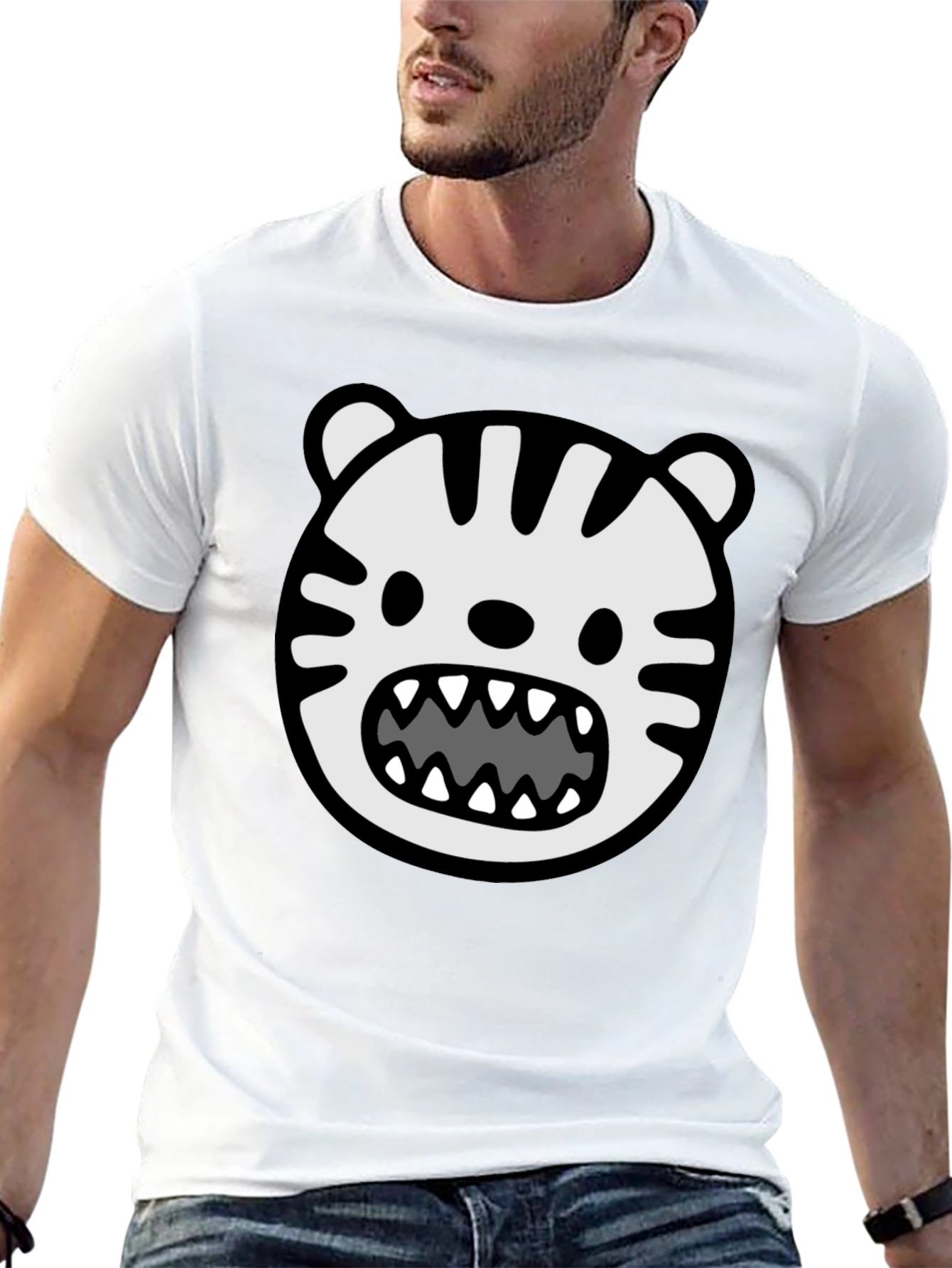 Cartoon Tiger Graphic T-Shirt - Bold Black Tee