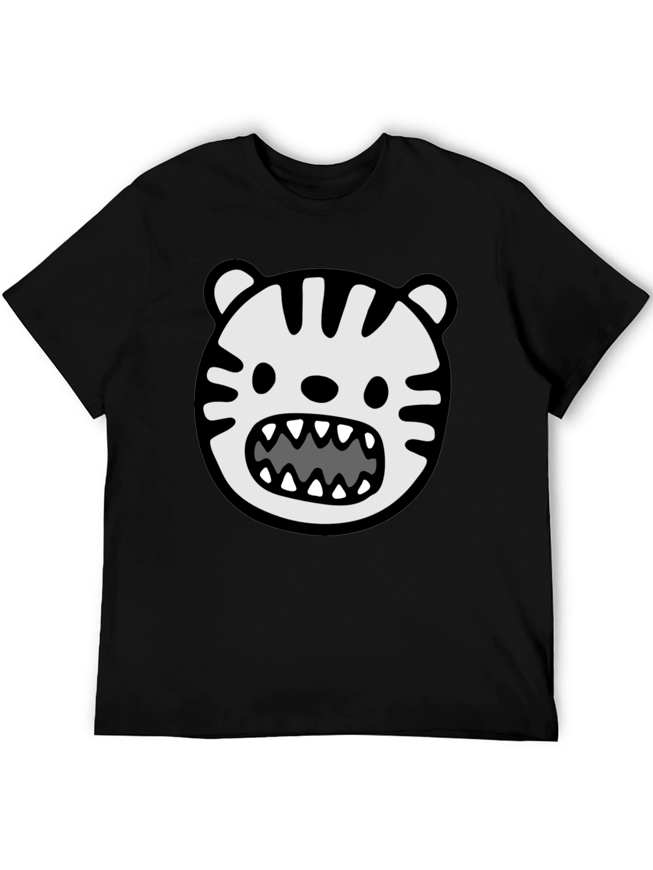 Cartoon Tiger Graphic T-Shirt - Bold Black Tee