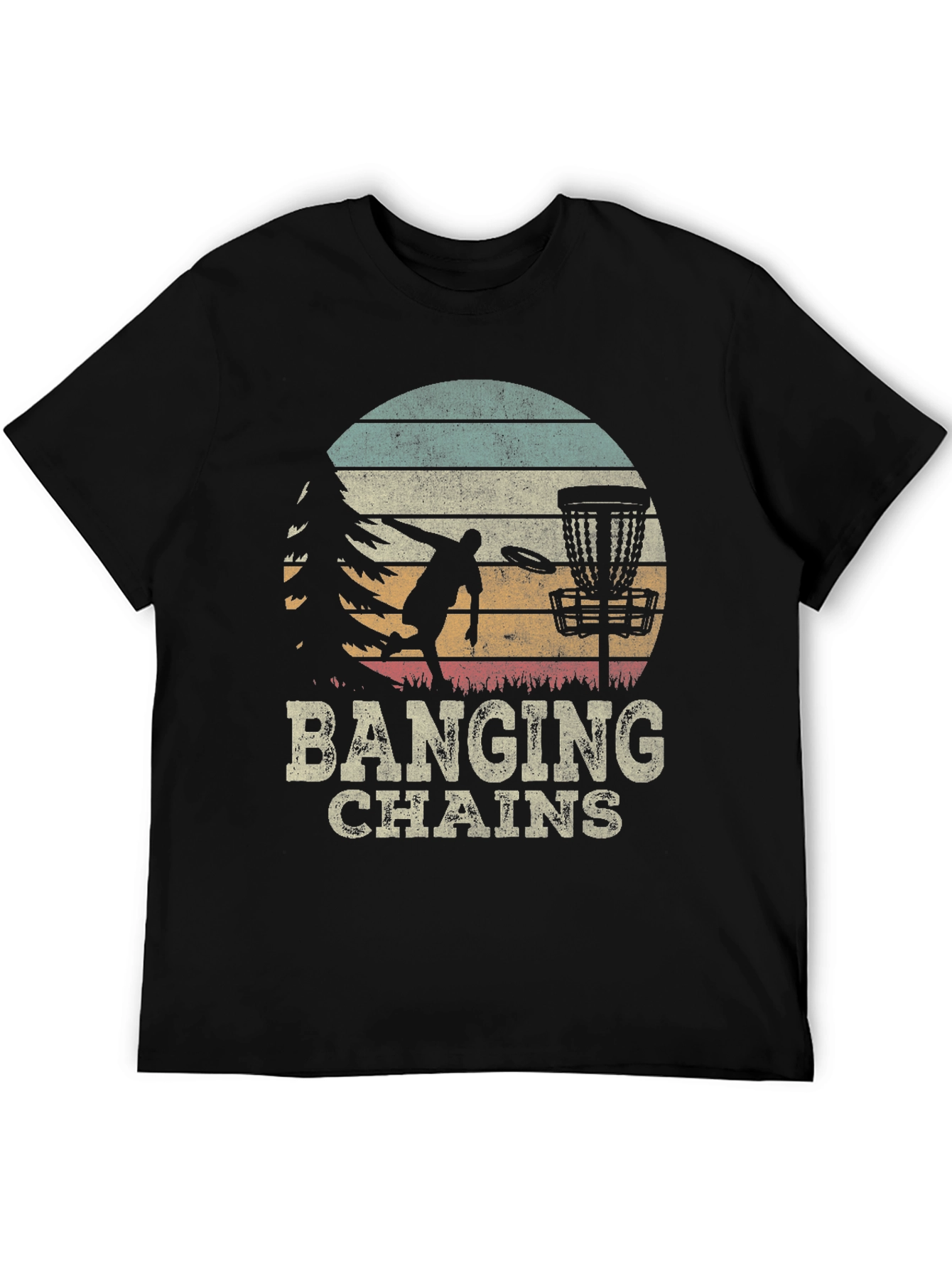 Banging Chains Disc Golf T-Shirt Retro Sunset Design