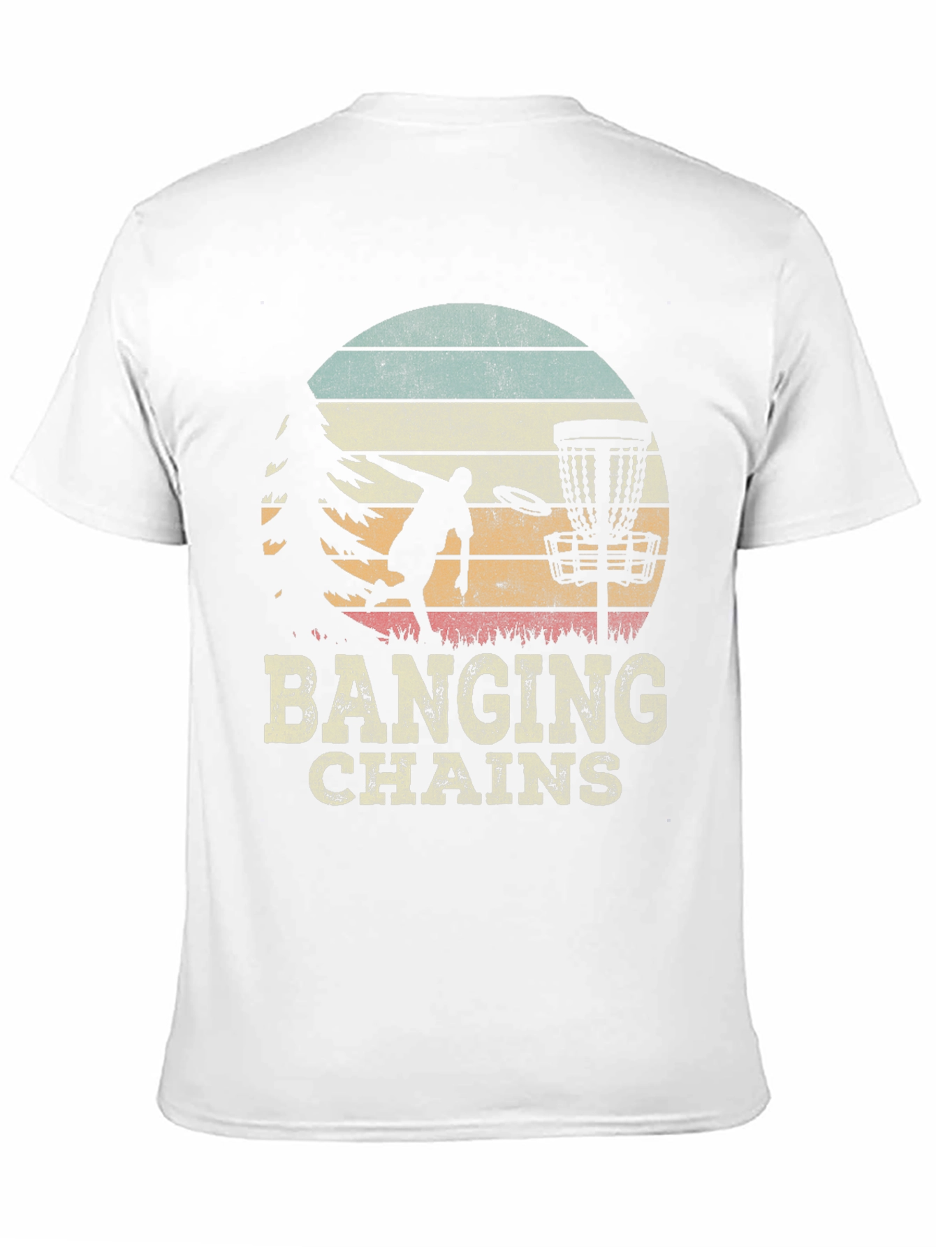 Banging Chains Disc Golf T-Shirt Retro Sunset Design