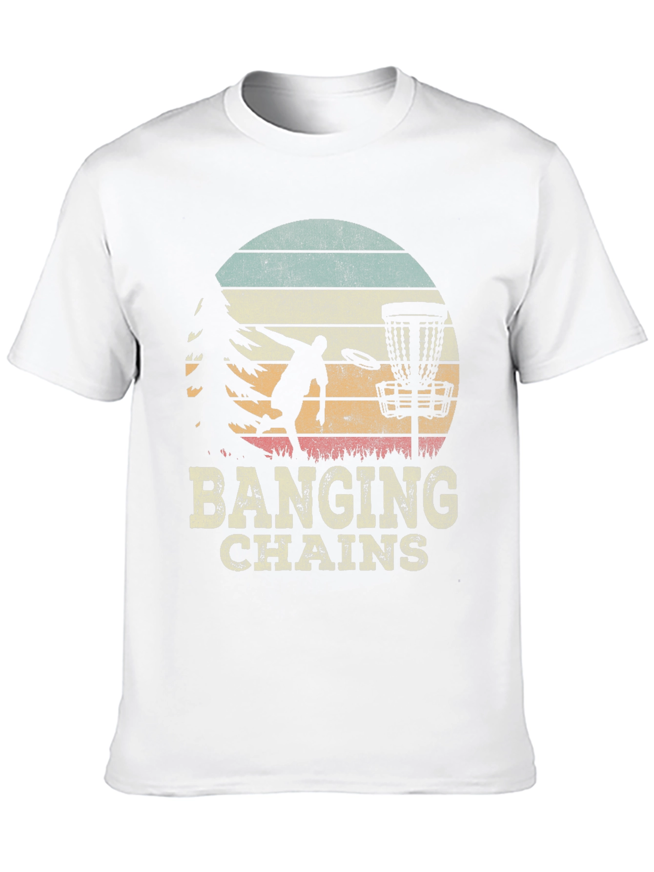 Banging Chains Disc Golf T-Shirt Retro Sunset Design