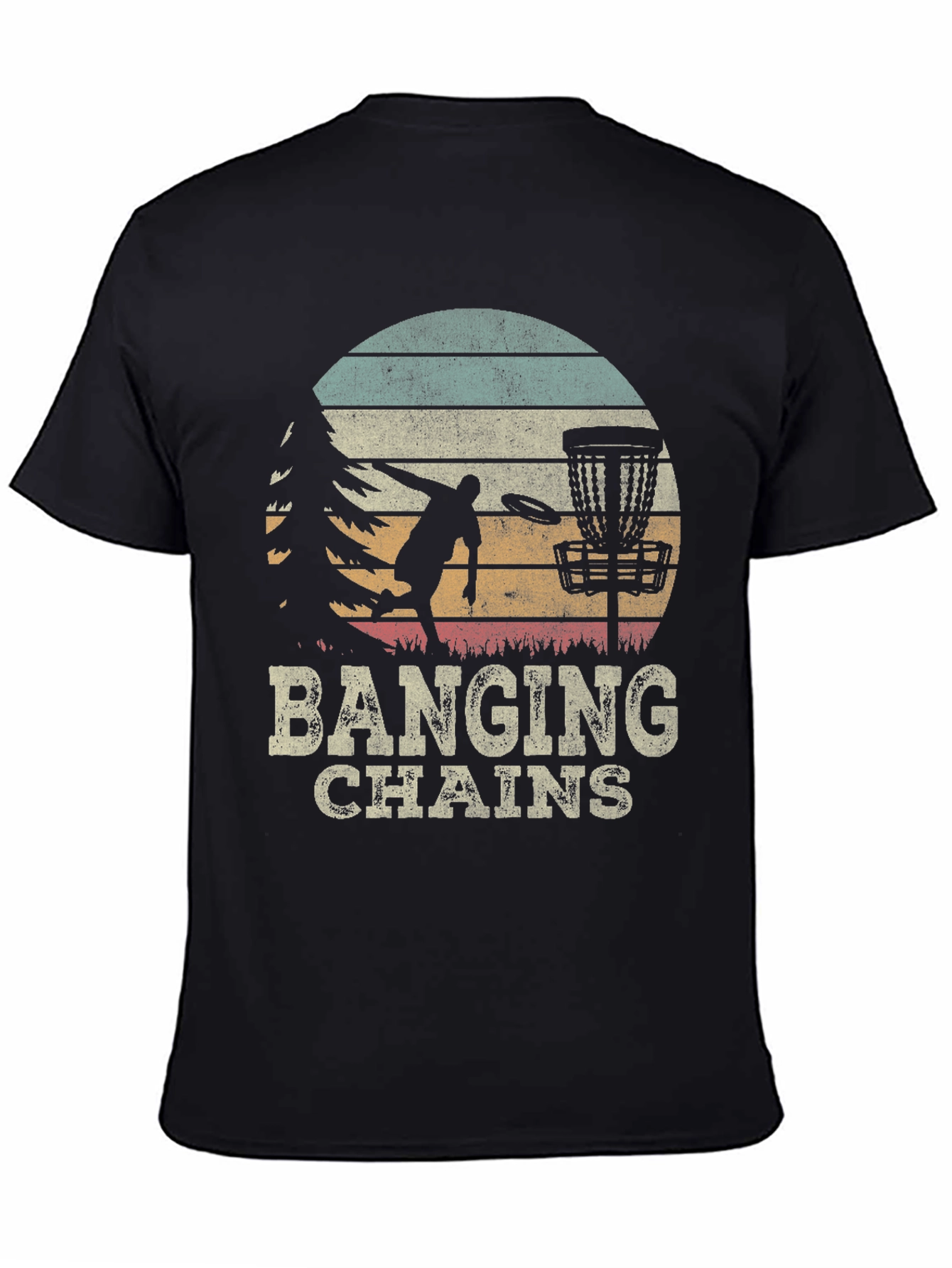 Banging Chains Disc Golf T-Shirt Retro Sunset Design