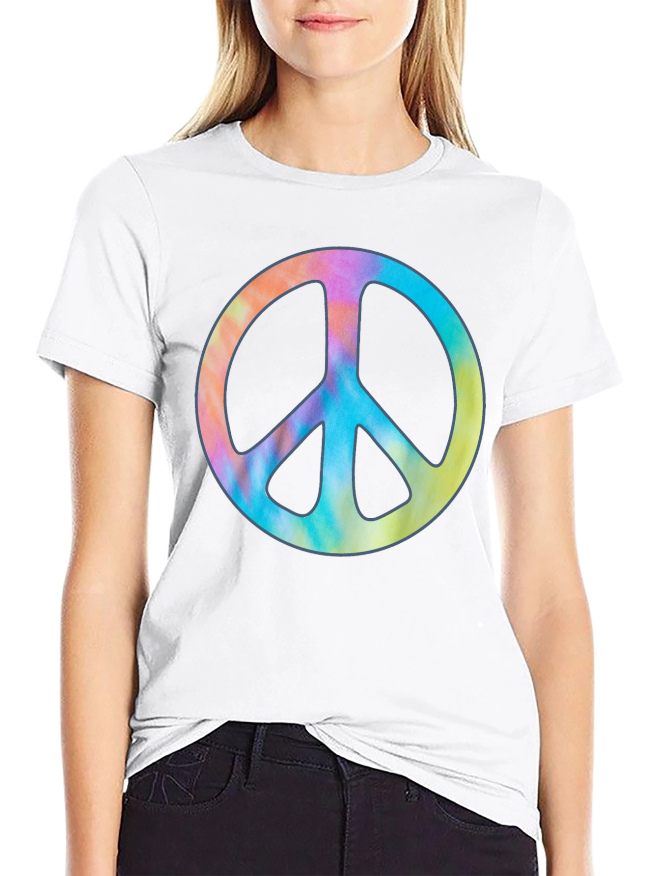 Peace Sign Tie Dye Graphic T-Shirt - Black