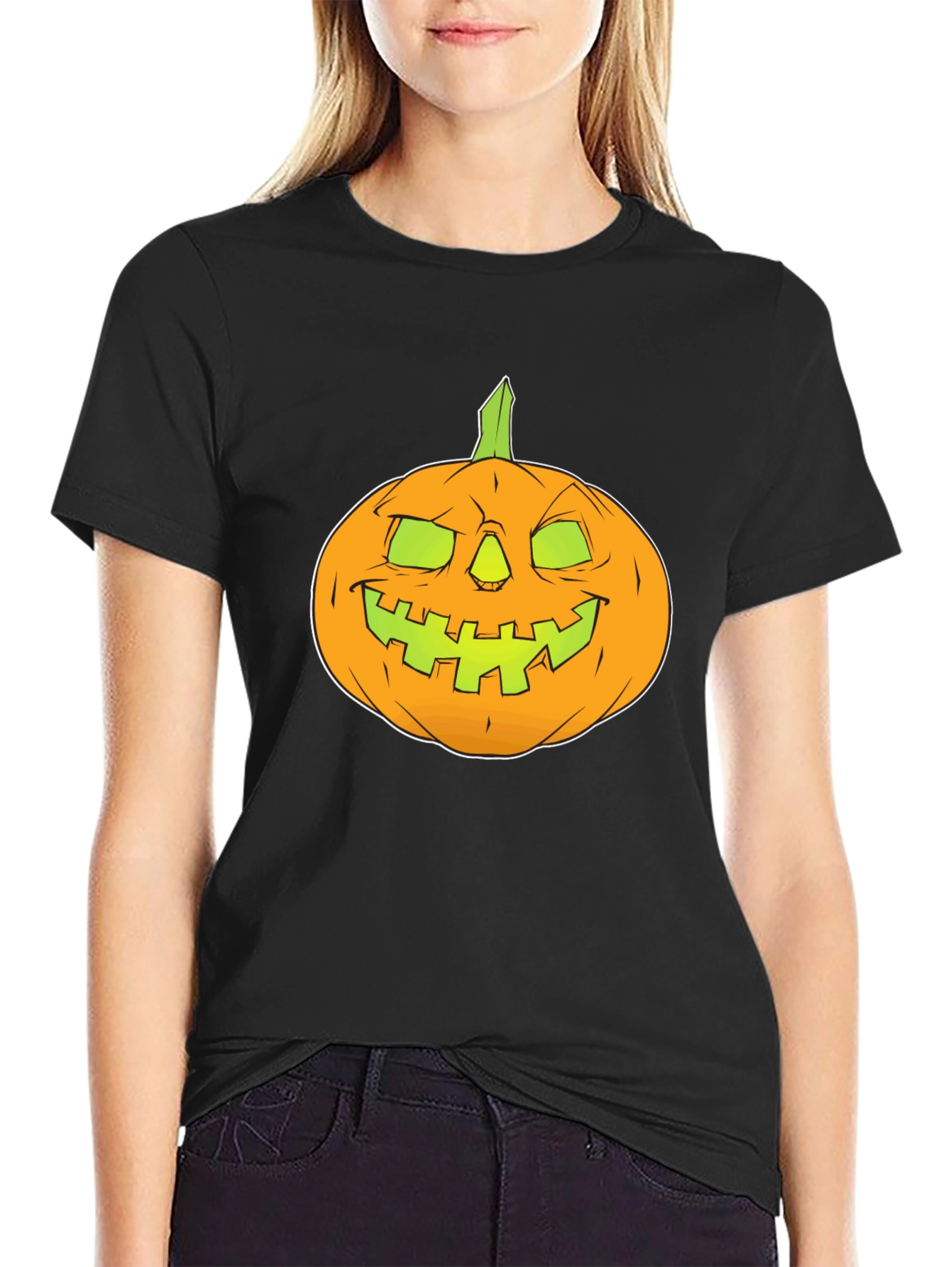 Halloween Pumpkin Graphic Tee - Black