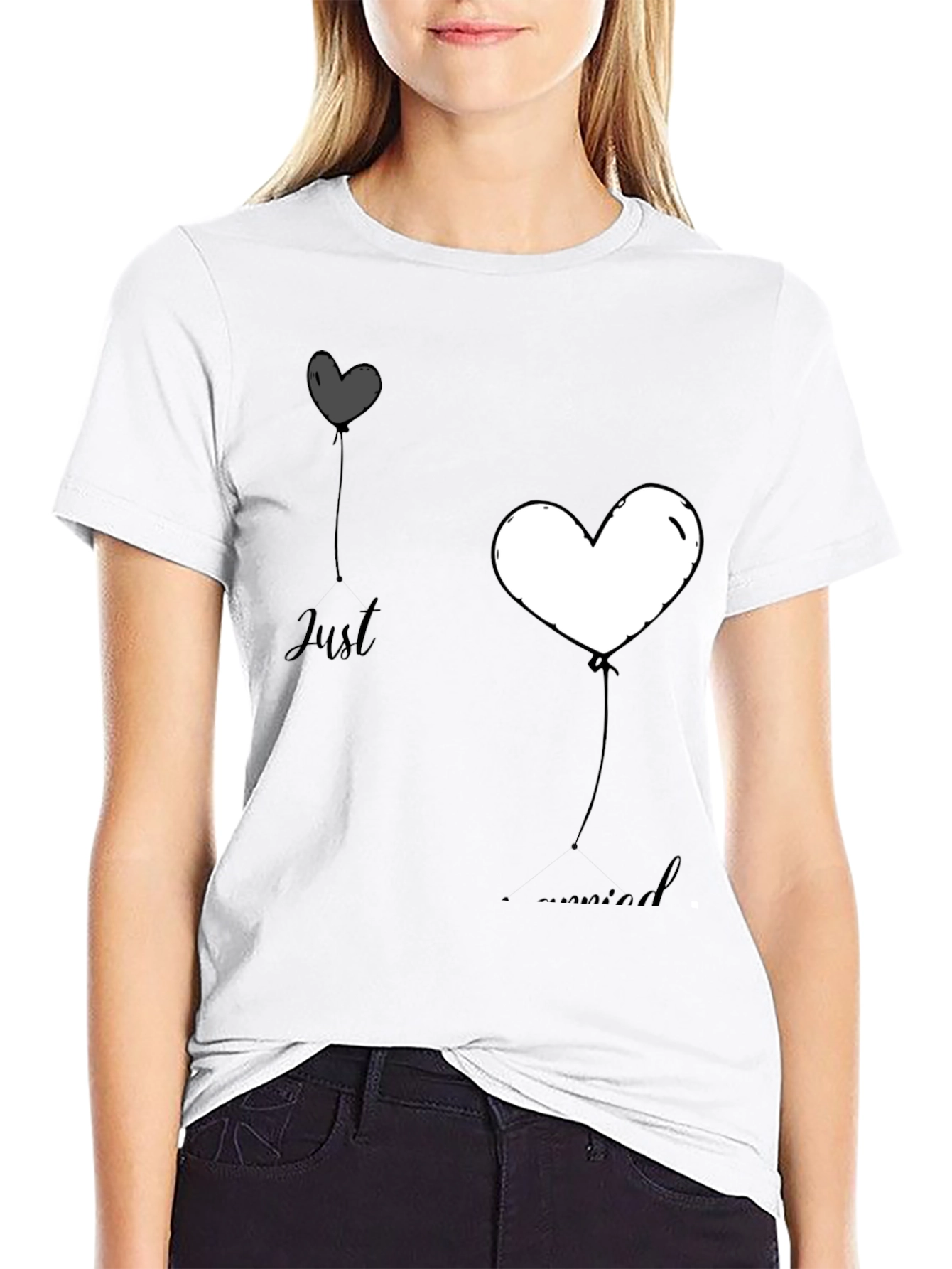 Just Married Heart Balloons Graphic Tee